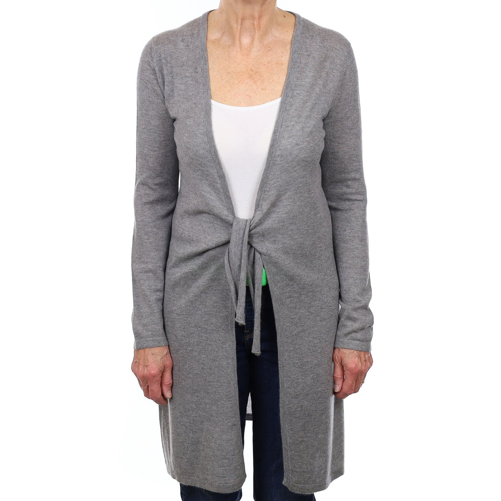 Italian Ash Grey Cashmere Fine Knit Cardigan Medium