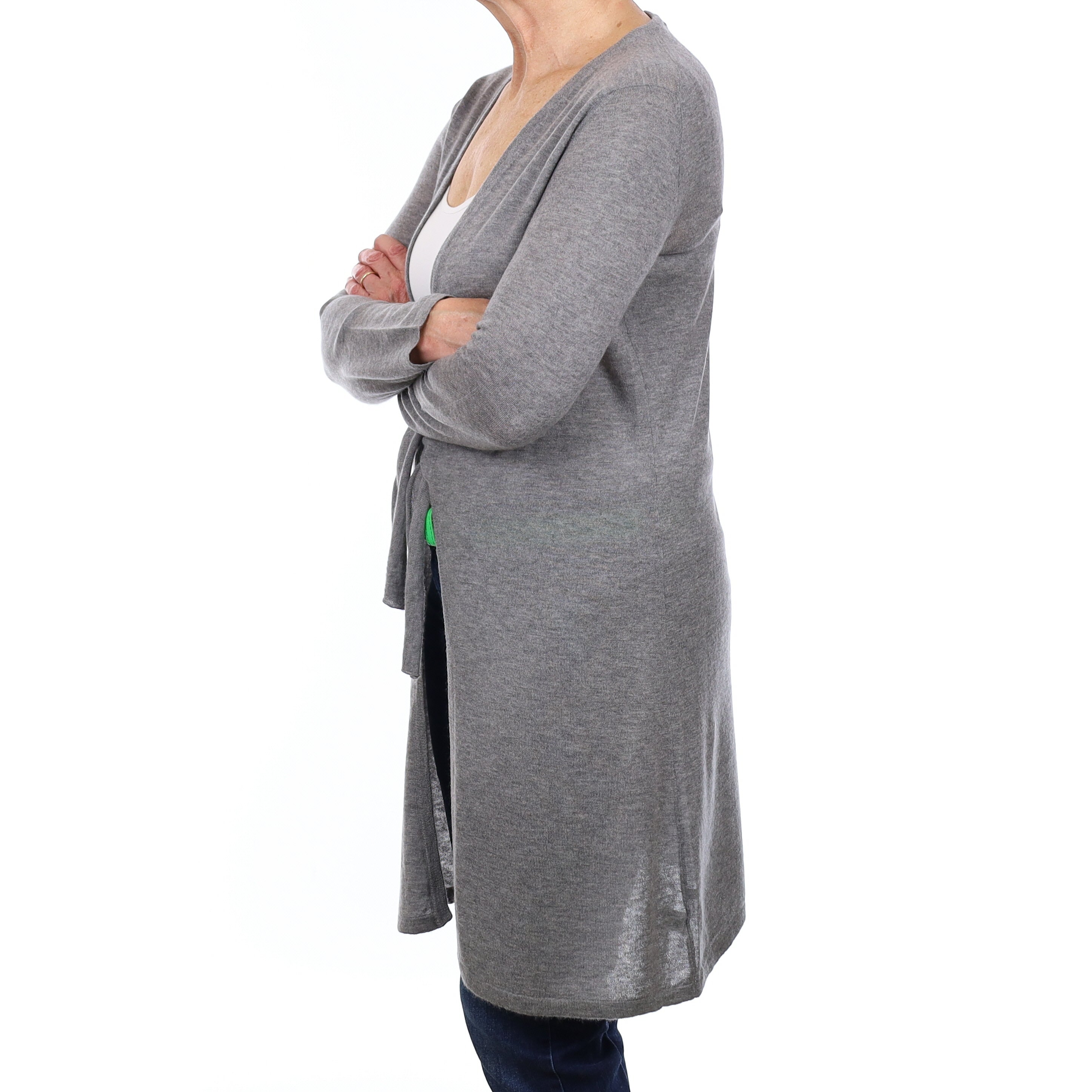 Italian Ash Grey Cashmere Fine Knit Cardigan Medium