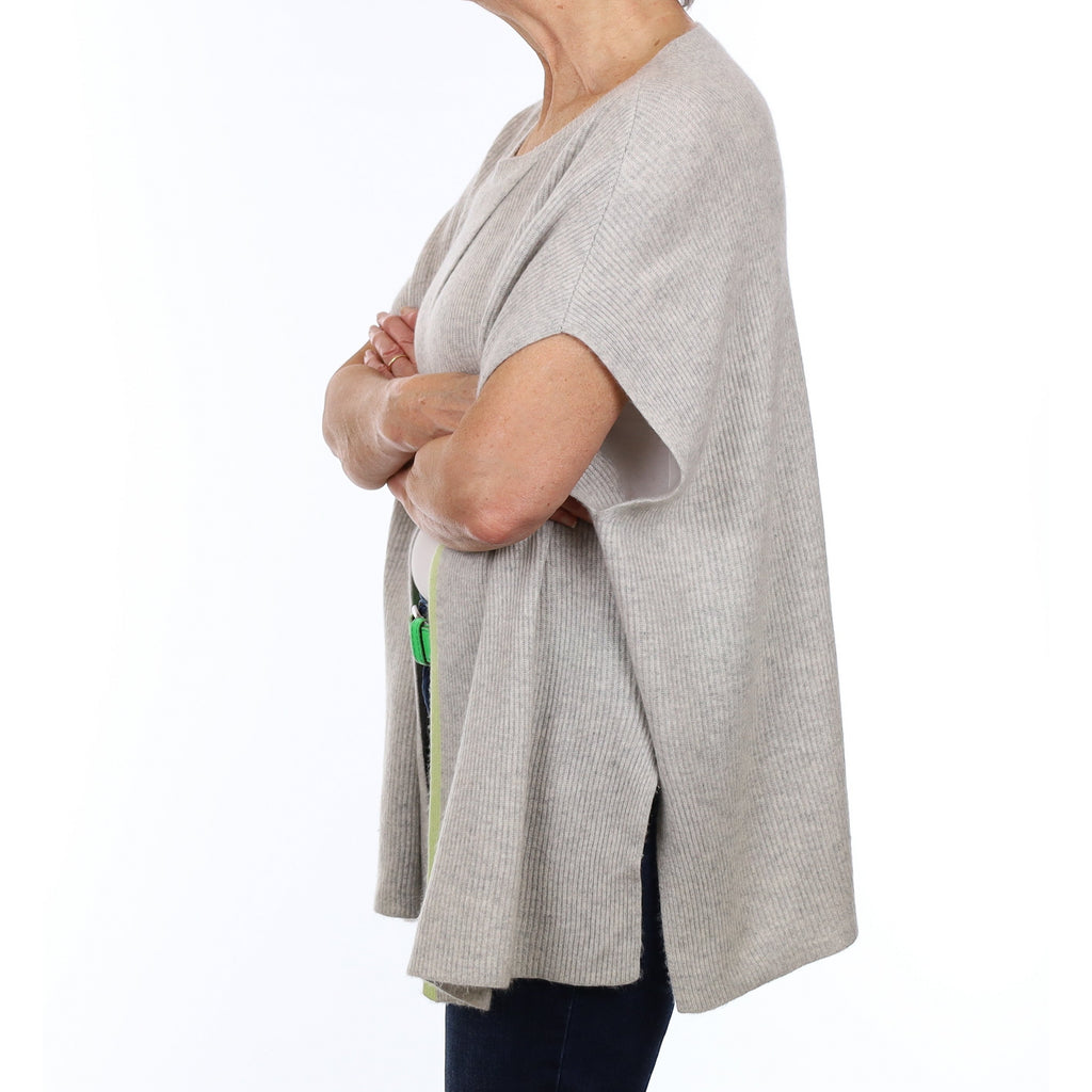 Mist Grey Rib Cashmere Sleeveless Open Front Top Medium