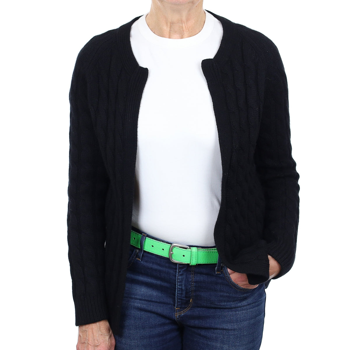 Black Chunky Cable Cashmere Edge to Edge Cardigan Medium