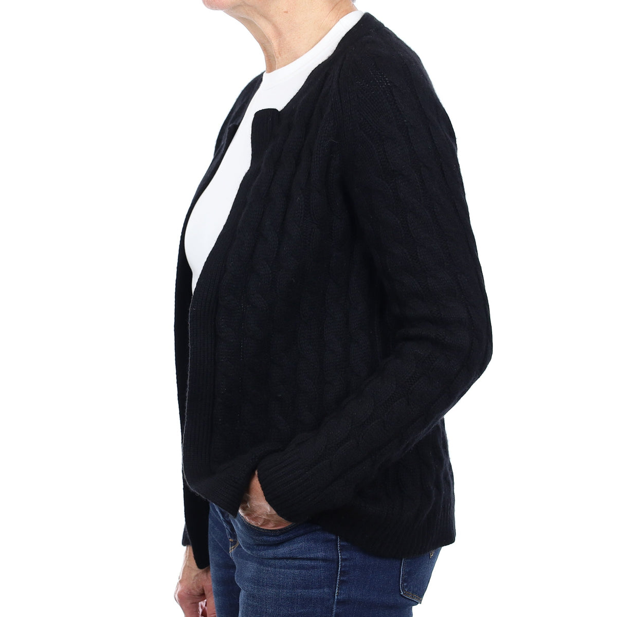 Black Chunky Cable Cashmere Edge to Edge Cardigan Medium