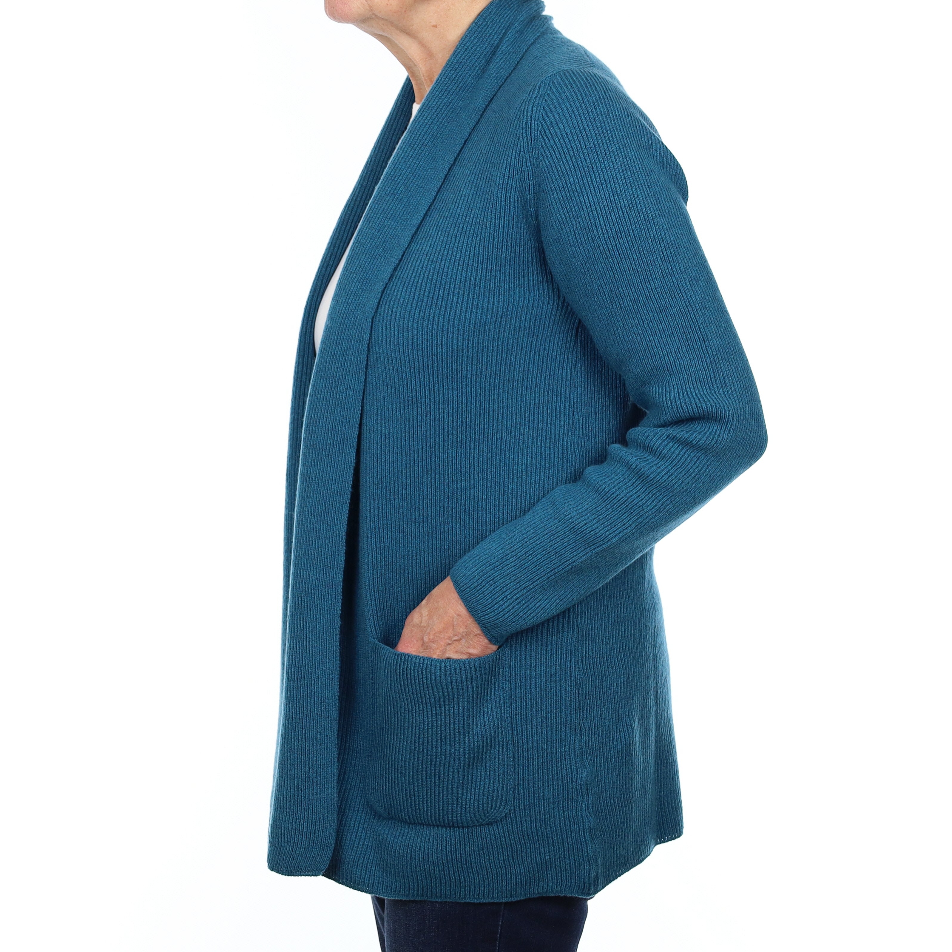 Brand New Scottish Teal Blue Rib Cashmere Edge to Edge Cardigan Medium
