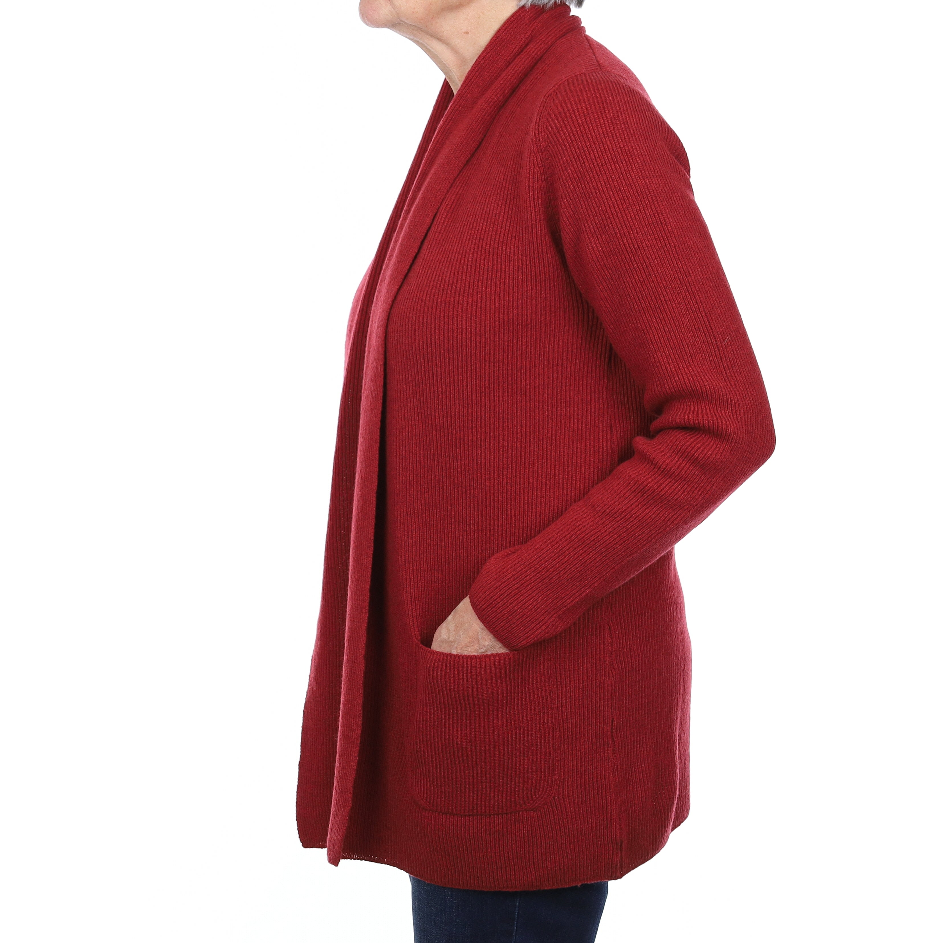 Brand New Scottish Brick Red Rib Cashmere Edge to Edge Cardigan Medium