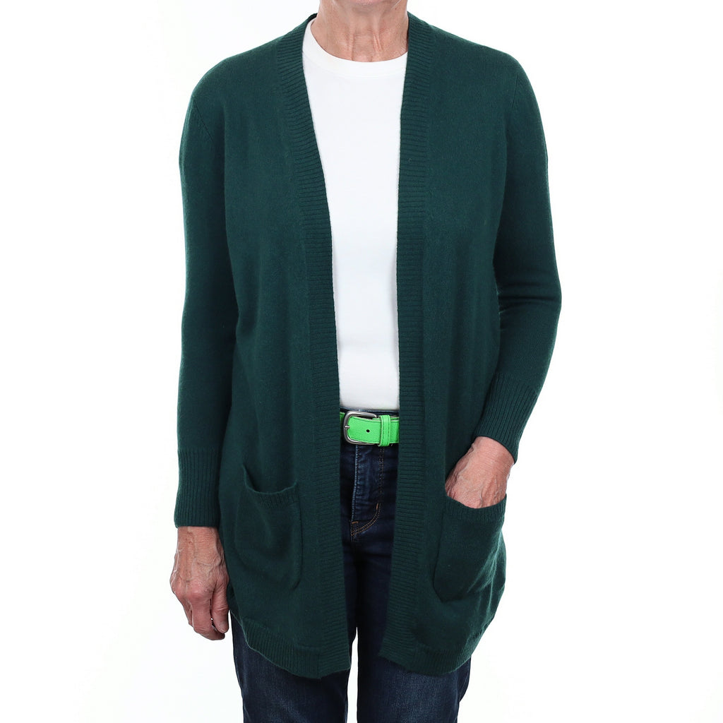 Forest Green Cashmere Edge to Edge Cardigan with Pockets Medium