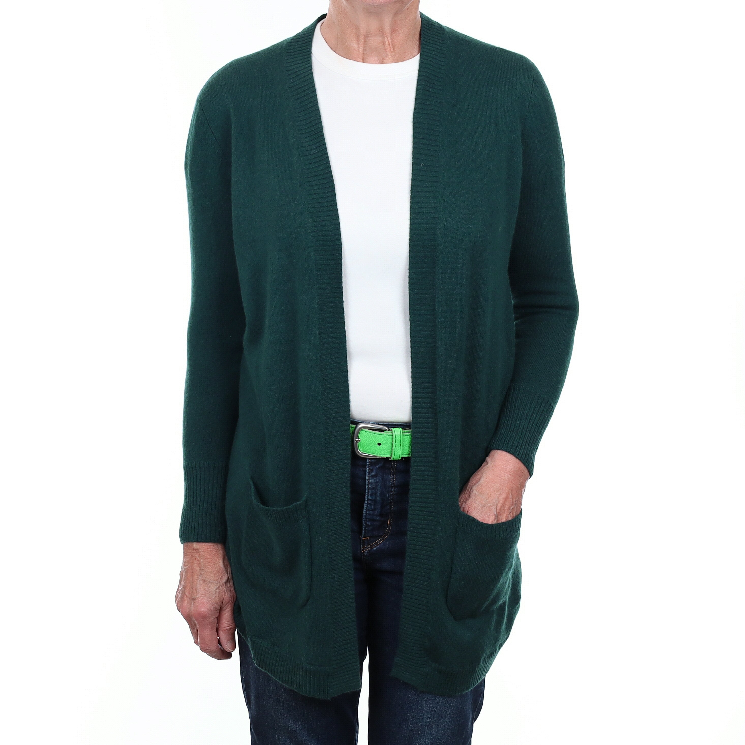 Forest Green Cashmere Edge to Edge Cardigan with Pockets Medium