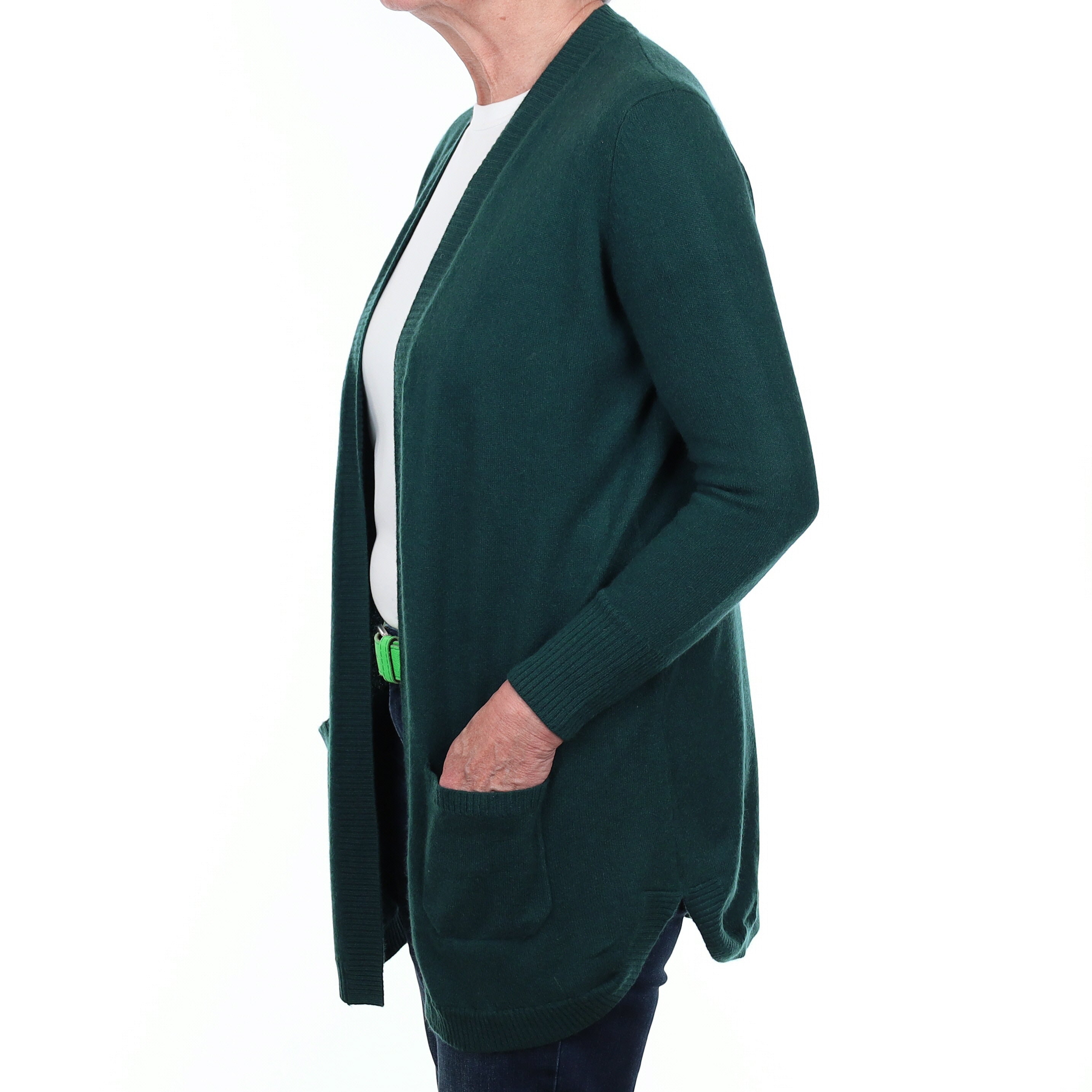Forest Green Cashmere Edge to Edge Cardigan with Pockets Medium