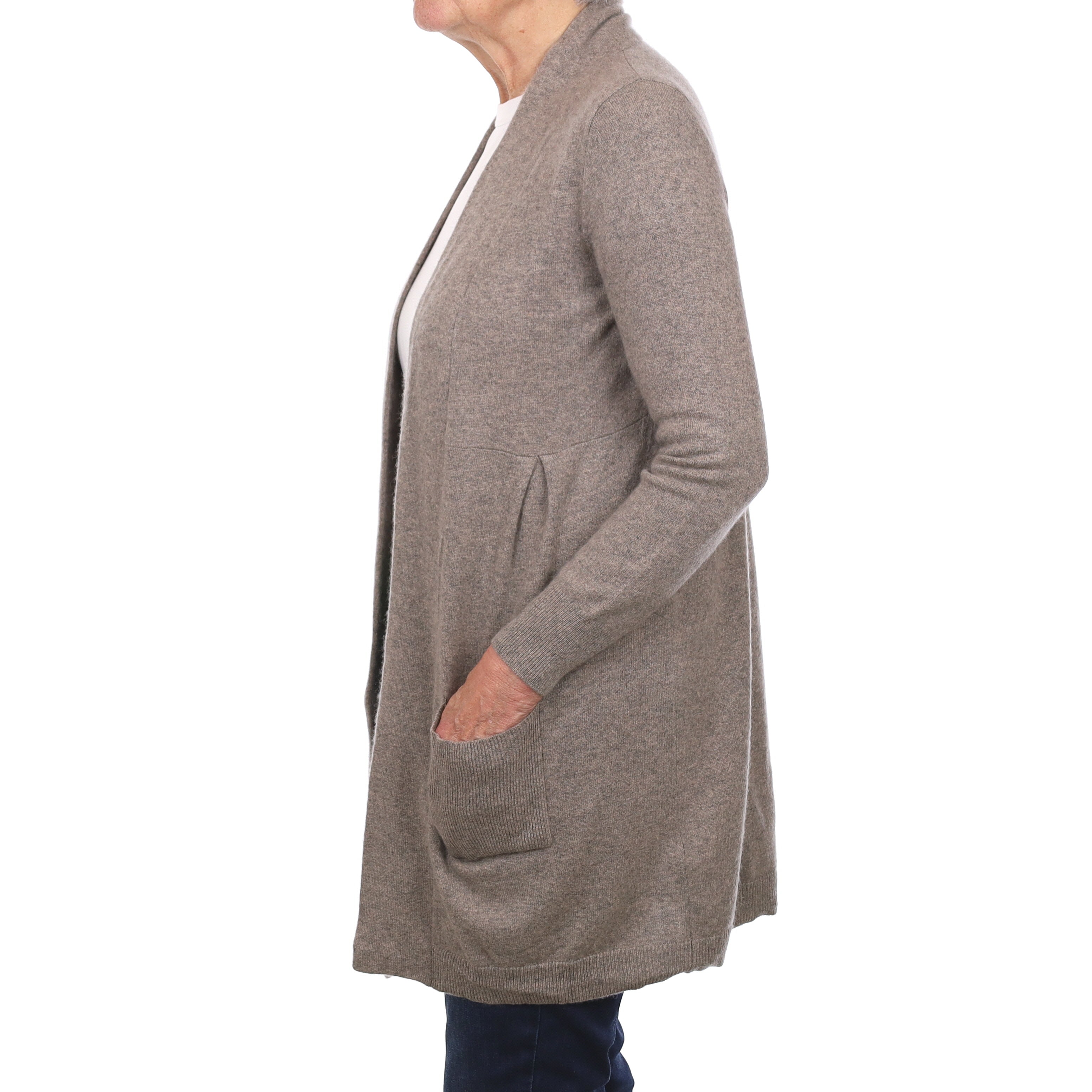 Mink Empire Line Cashmere Edge to Edge Cardigan with Pockets Medium