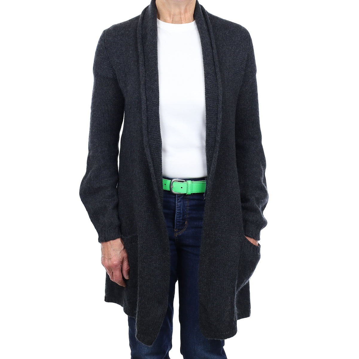 Granite Grey Chunky Cashmere Edge to Edge Cardigan with Pockets Medium