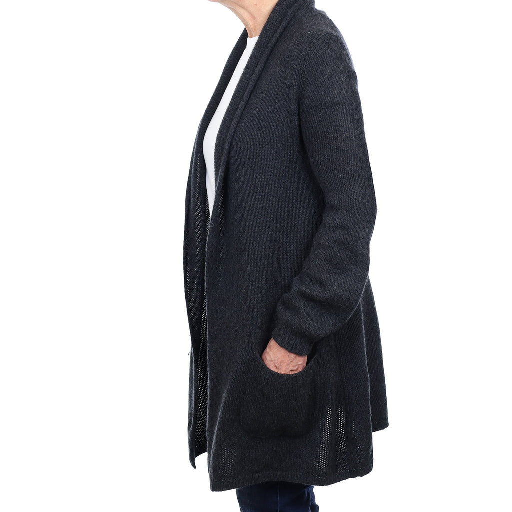 Granite Grey Chunky Cashmere Edge to Edge Cardigan with Pockets Medium