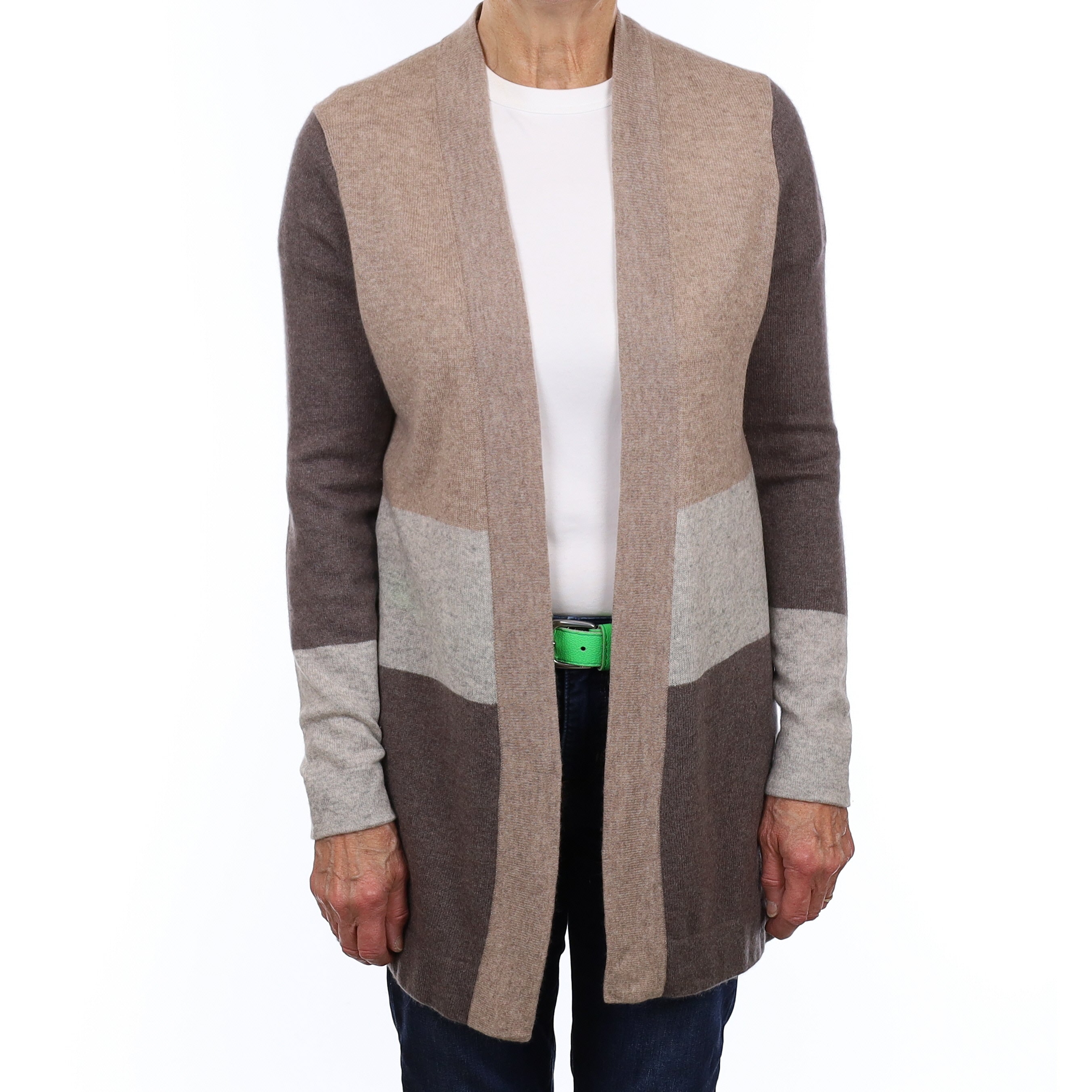 Mocha Colour Block Cashmere Edge to Edge Cardigan Medium
