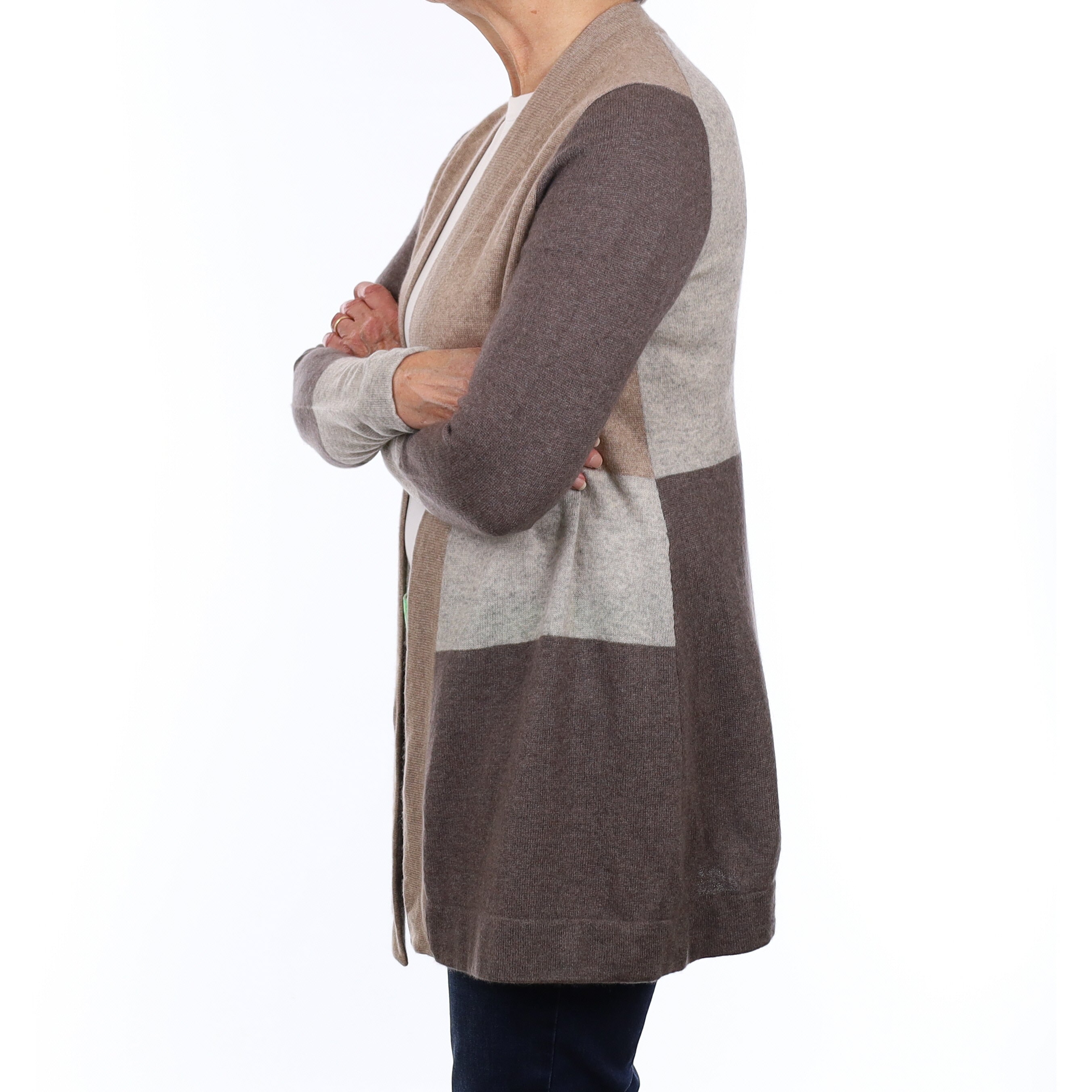 Mocha Colour Block Cashmere Edge to Edge Cardigan Medium