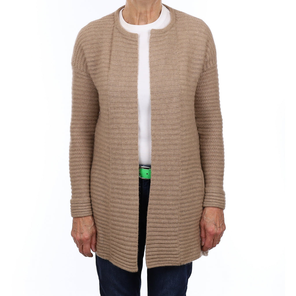Biscuit Brown Cashmere Chunky Edge to Edge Cardigan with Pockets Medium