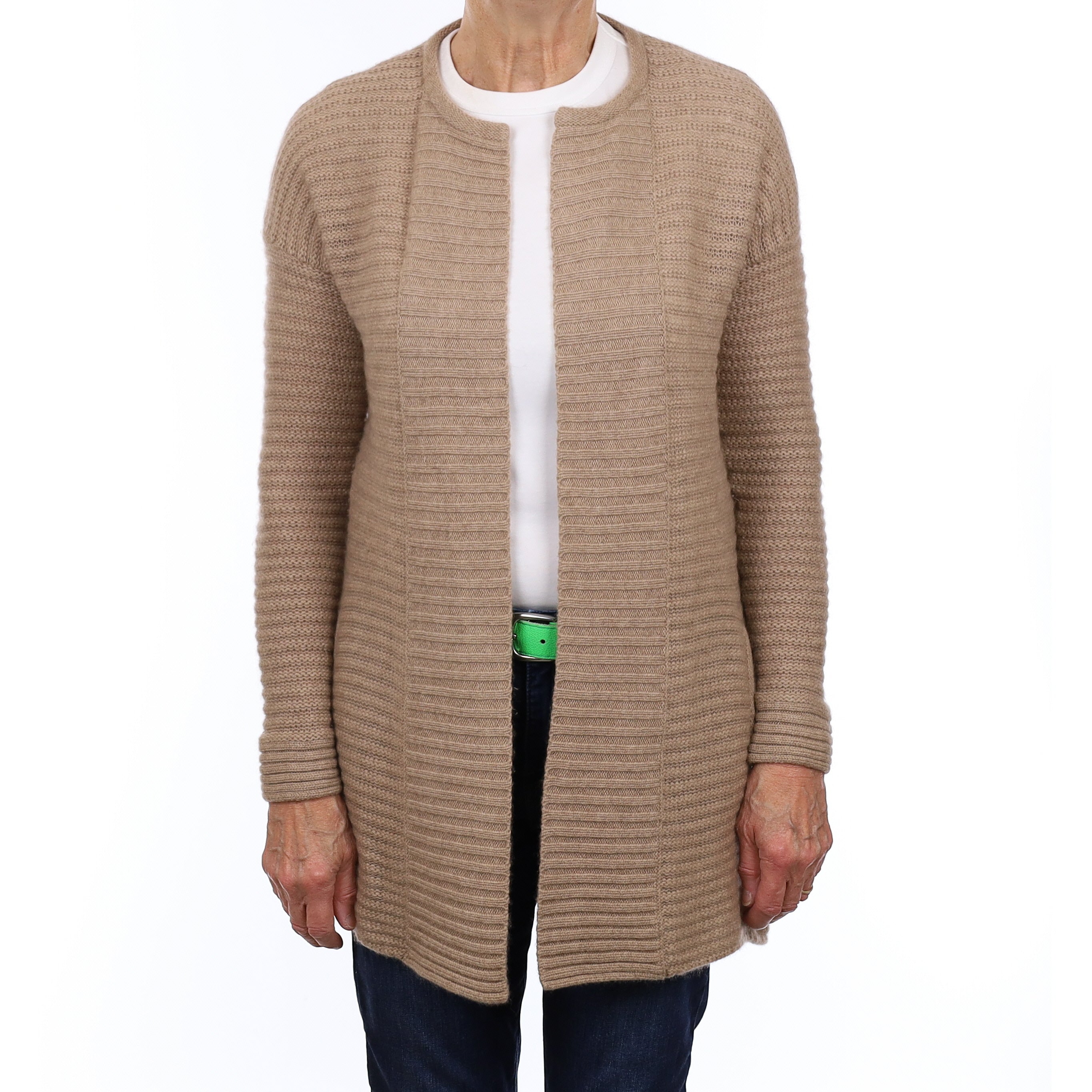 Biscuit Brown Cashmere Chunky Edge to Edge Cardigan with Pockets Medium