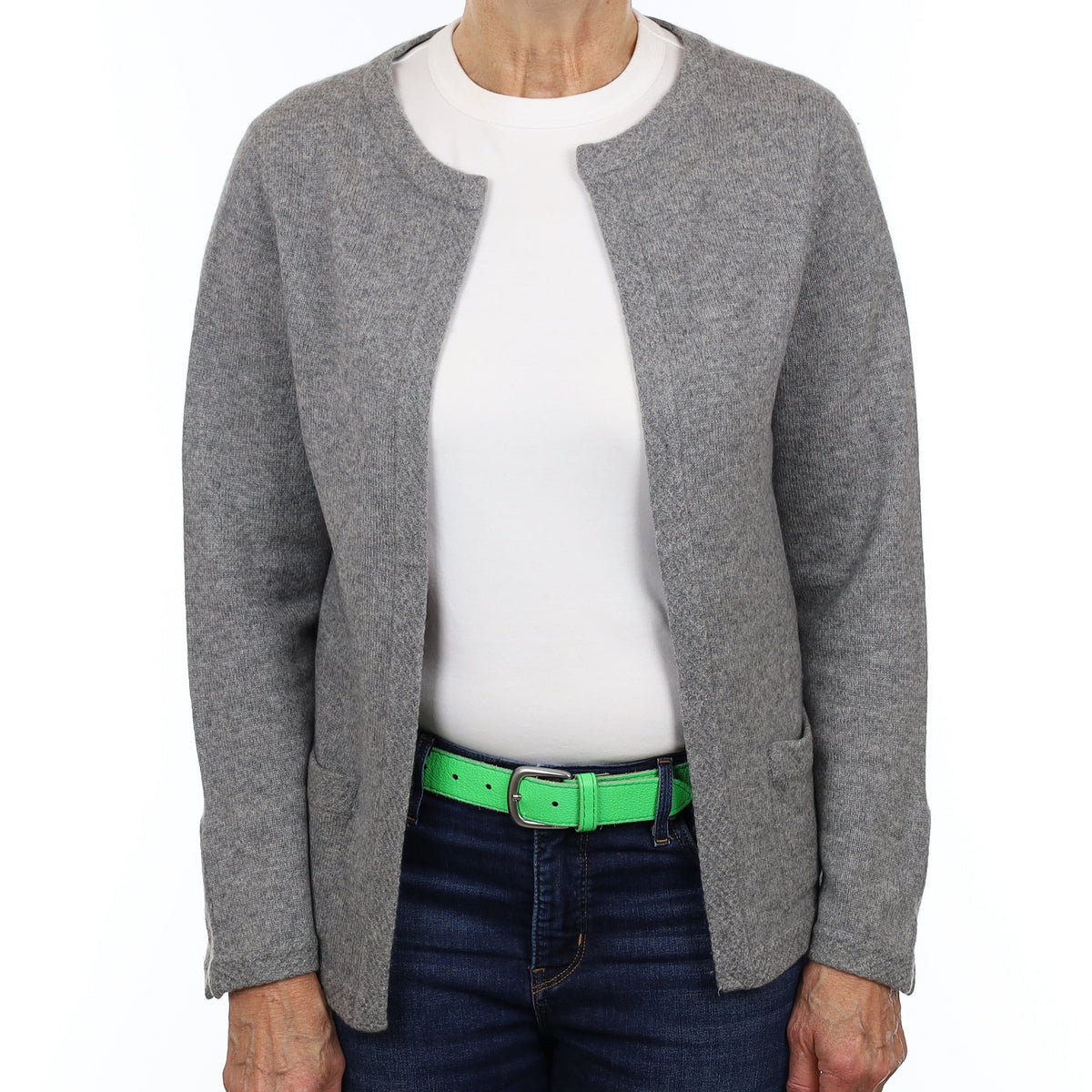 Monaghans Ash Grey Cashmere Edge to Edge Cardigan with Pockets Medium