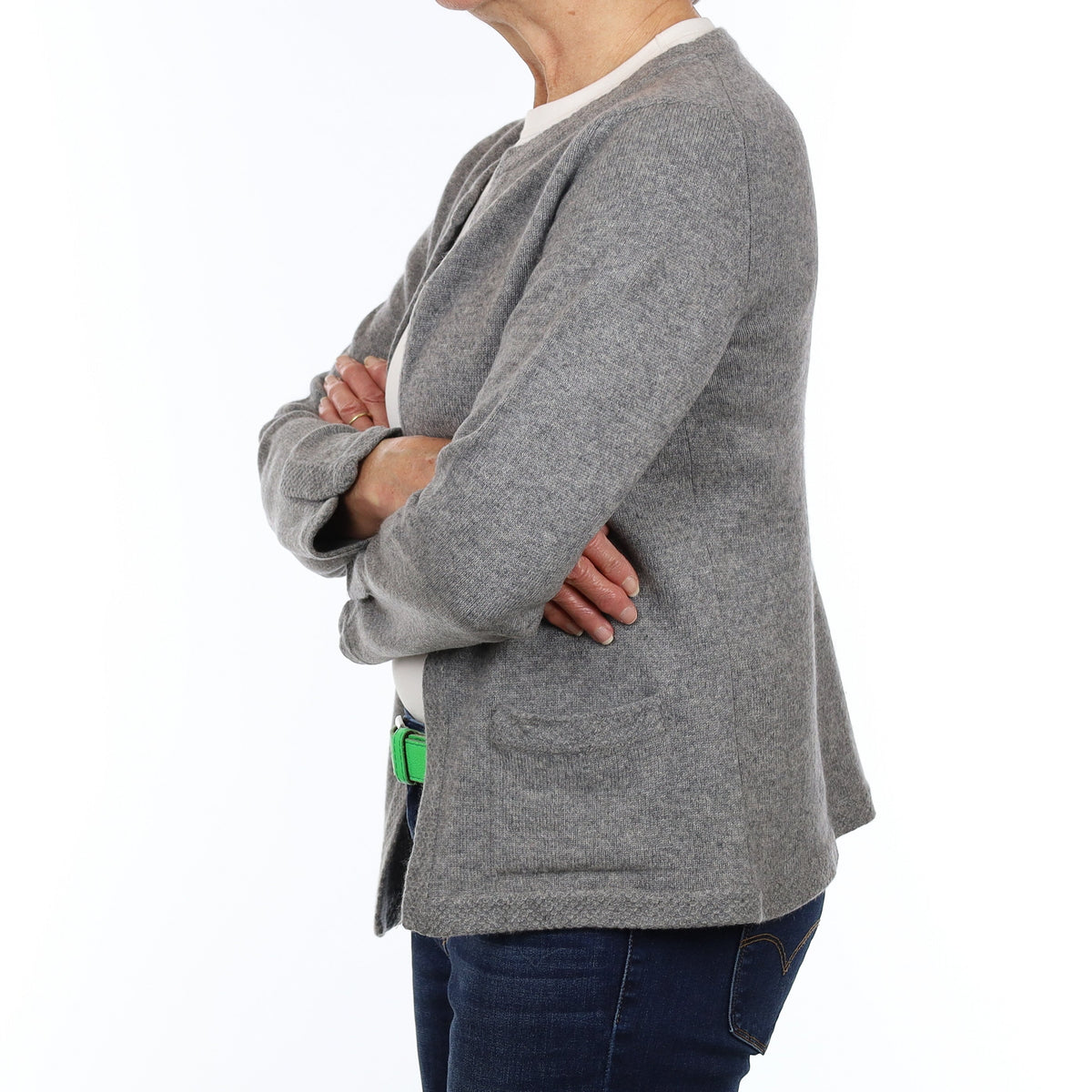 Monaghans Ash Grey Cashmere Edge to Edge Cardigan with Pockets Medium