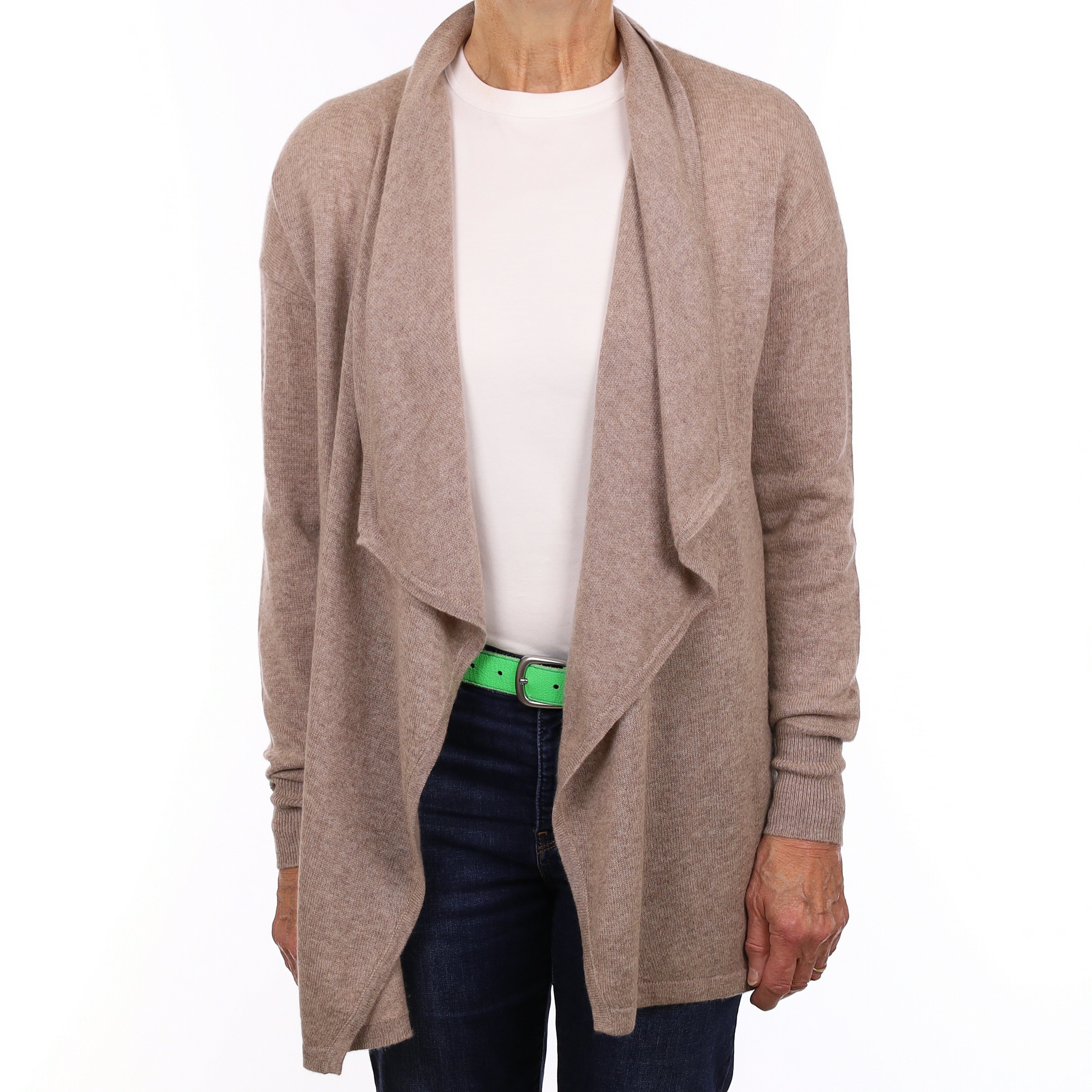 Fawn Brown Cashmere Waterfall Cardigan Medium
