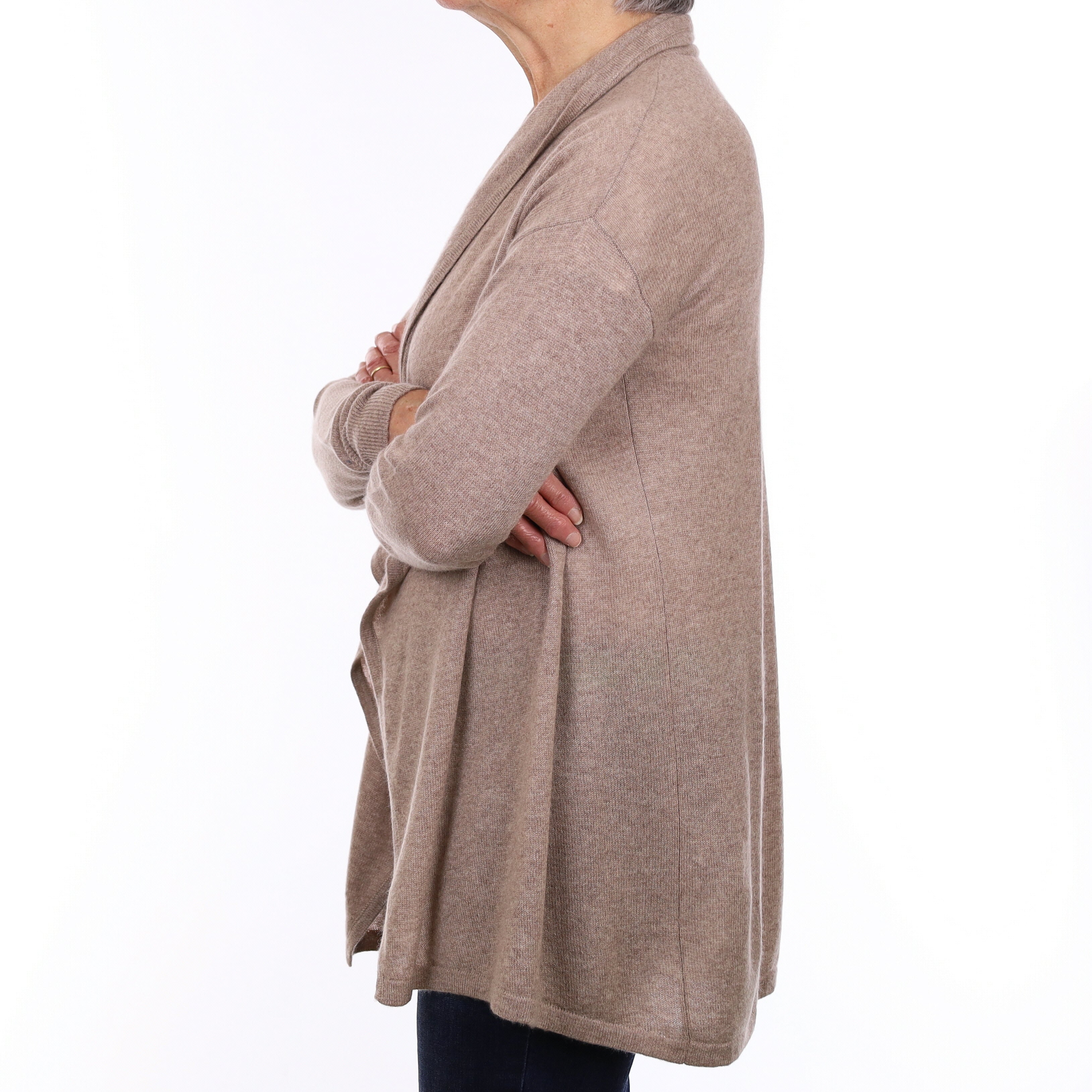 Fawn Brown Cashmere Waterfall Cardigan Medium