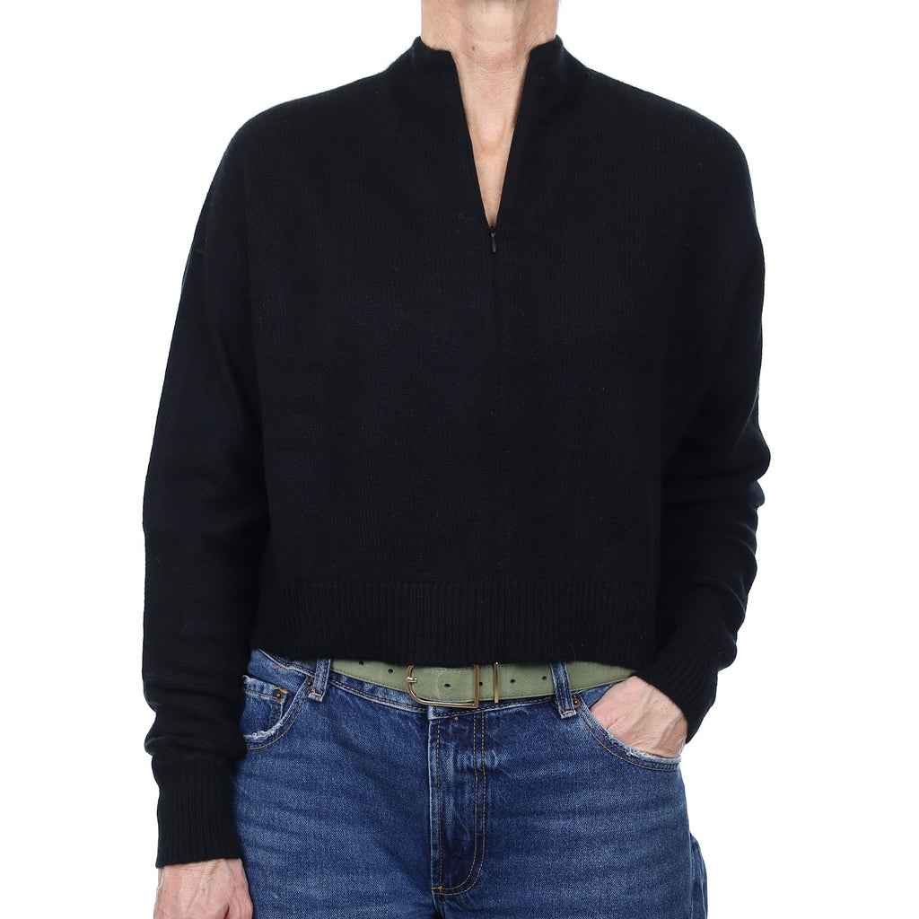 Black Cashmere Boxy 1/4 Zip Turtleneck Jumper Small