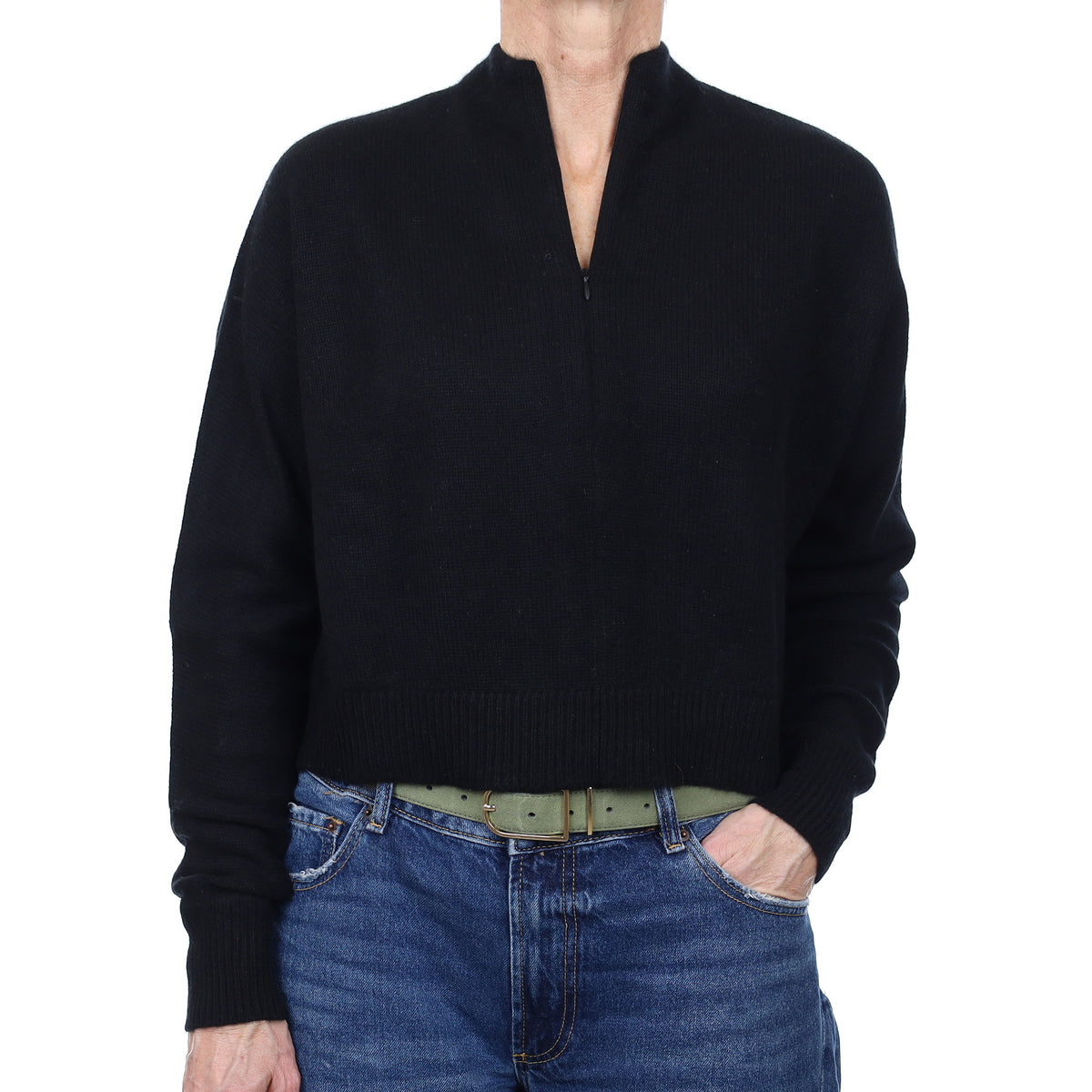 Black Cashmere Boxy 1/4 Zip Turtleneck Jumper Small