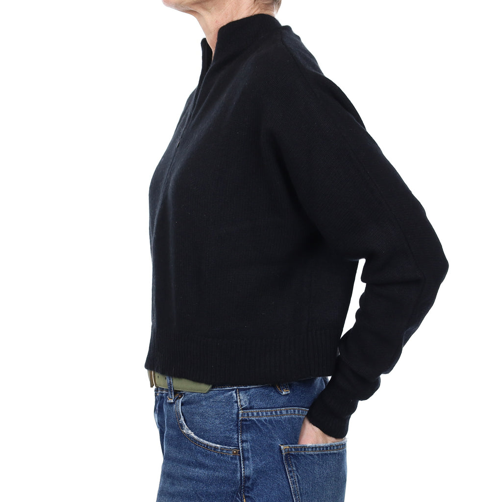 Black Cashmere Boxy 1/4 Zip Turtleneck Jumper Small