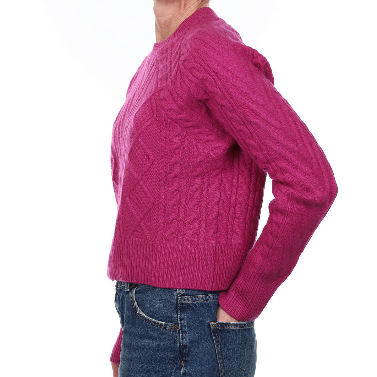 Rag & Bone Fuchsia Pink Extra Chunky Cashmere Crew Neck Jumper Small