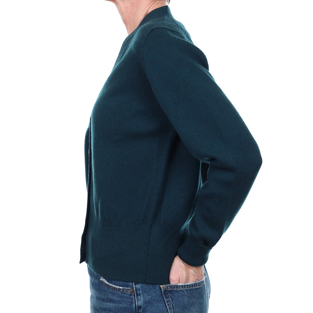 Brand New Scottish Petrol Blue Heavy Knit Cashmere V Neck Cardigan Small