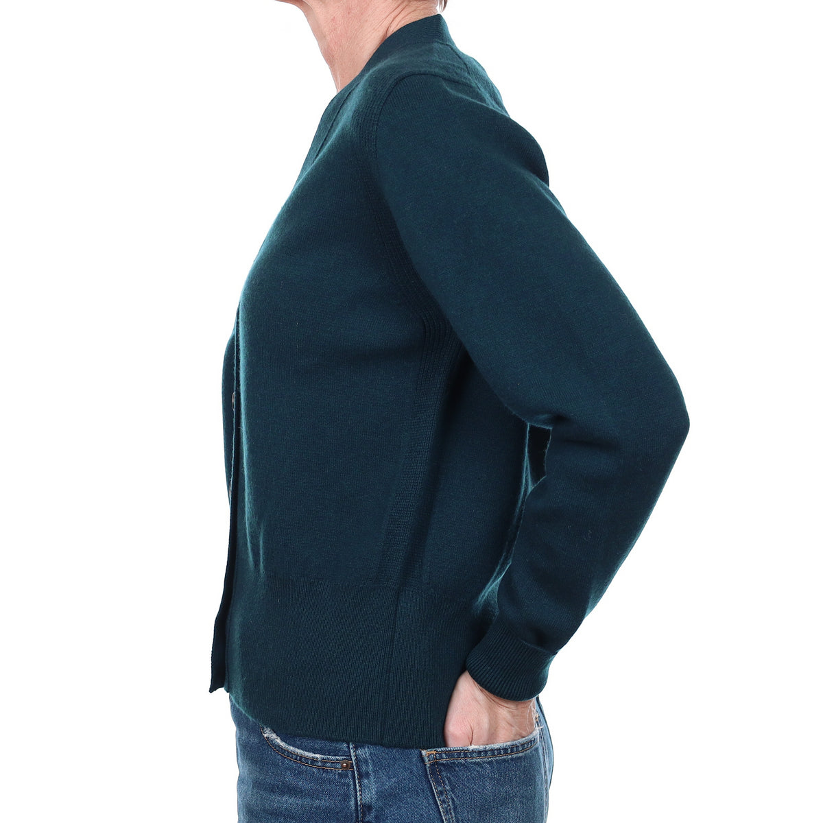 Brand New Scottish Petrol Blue Heavy Knit Cashmere V Neck Cardigan Small