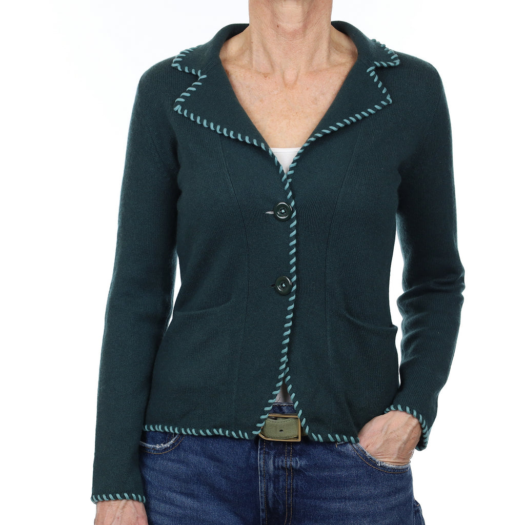 Forest Green Cashmere Collared Jacket with Pockets Small