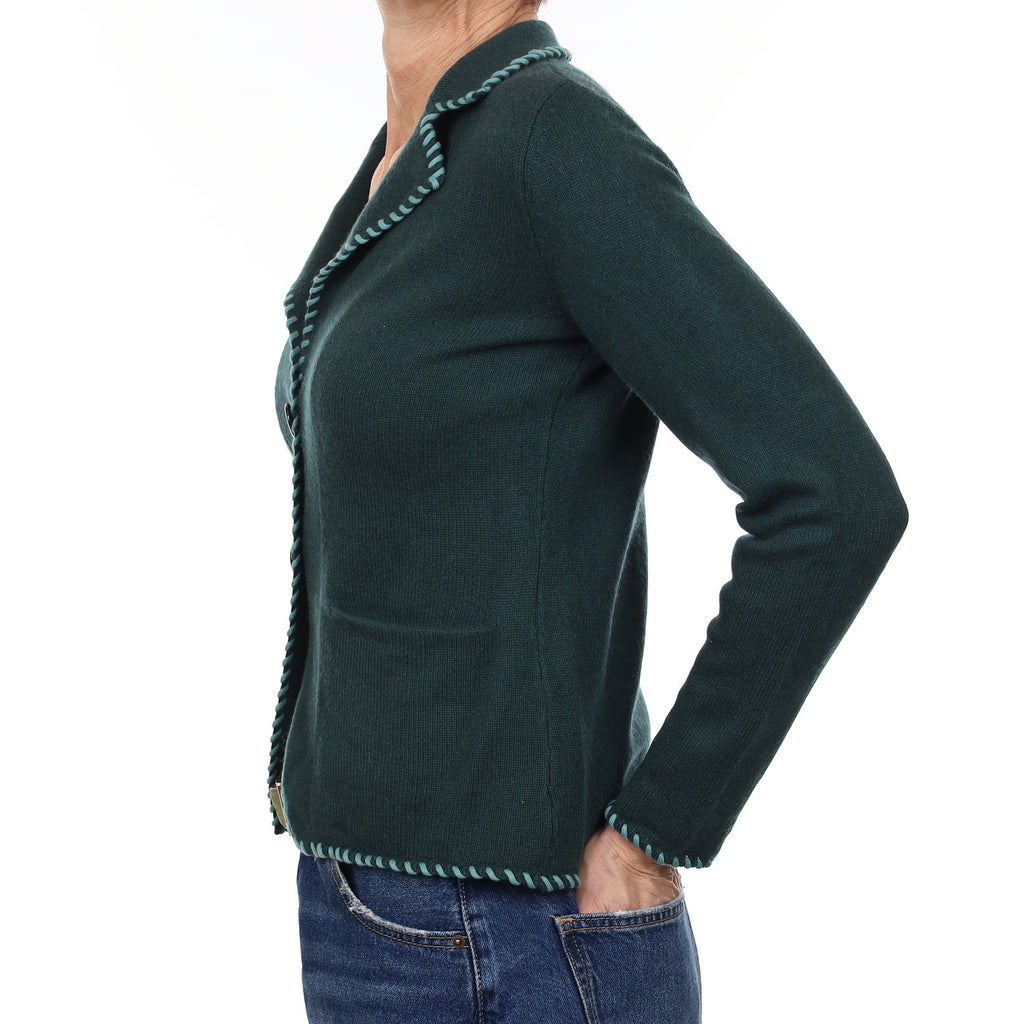 Forest Green Cashmere Collared Jacket with Pockets Small
