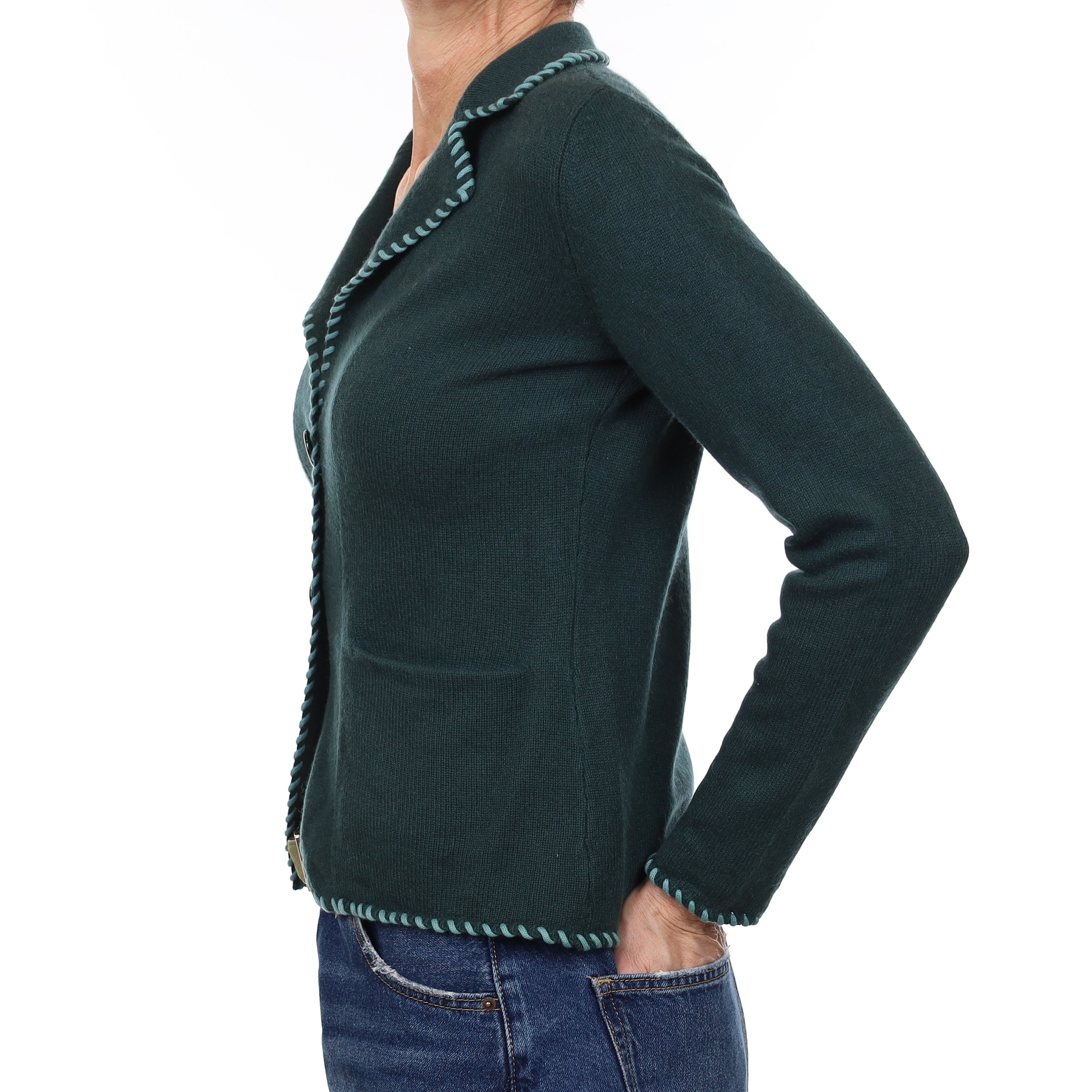 Forest Green Cashmere Collared Jacket with Pockets Small