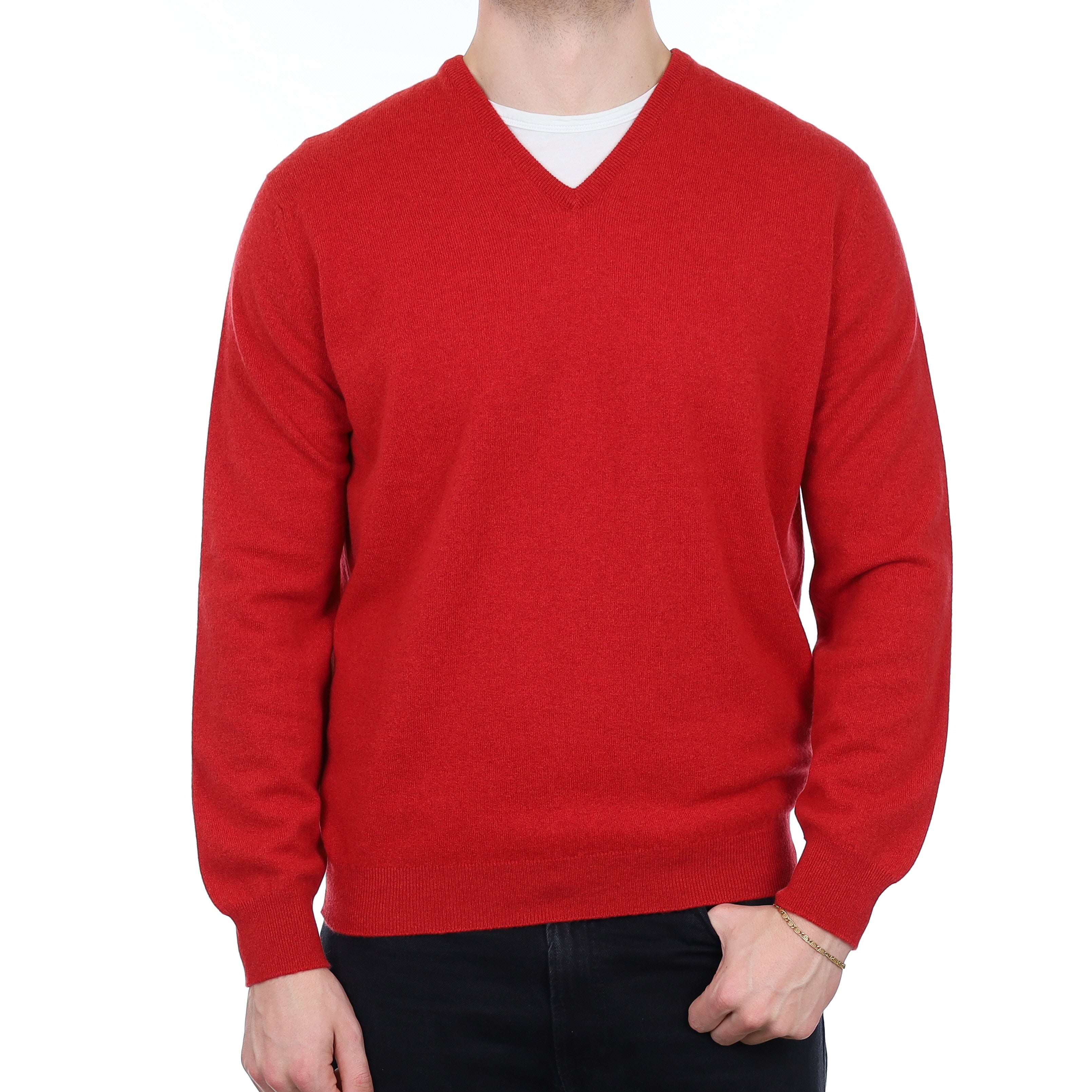 Men's Brand New Alex Begg Scarlet Red Cashmere V Neck Jumper XL