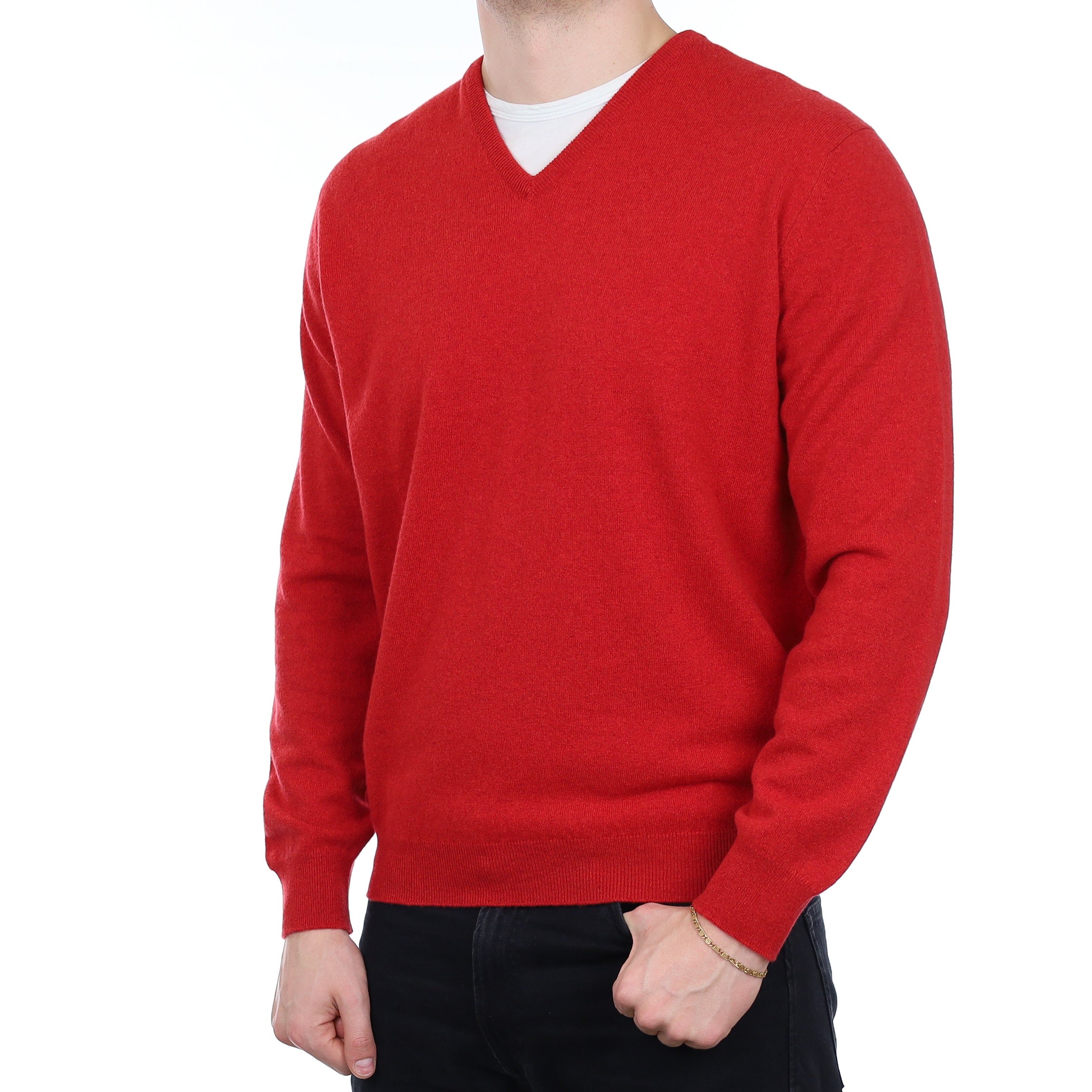 Men's Brand New Alex Begg Scarlet Red Cashmere V Neck Jumper XL