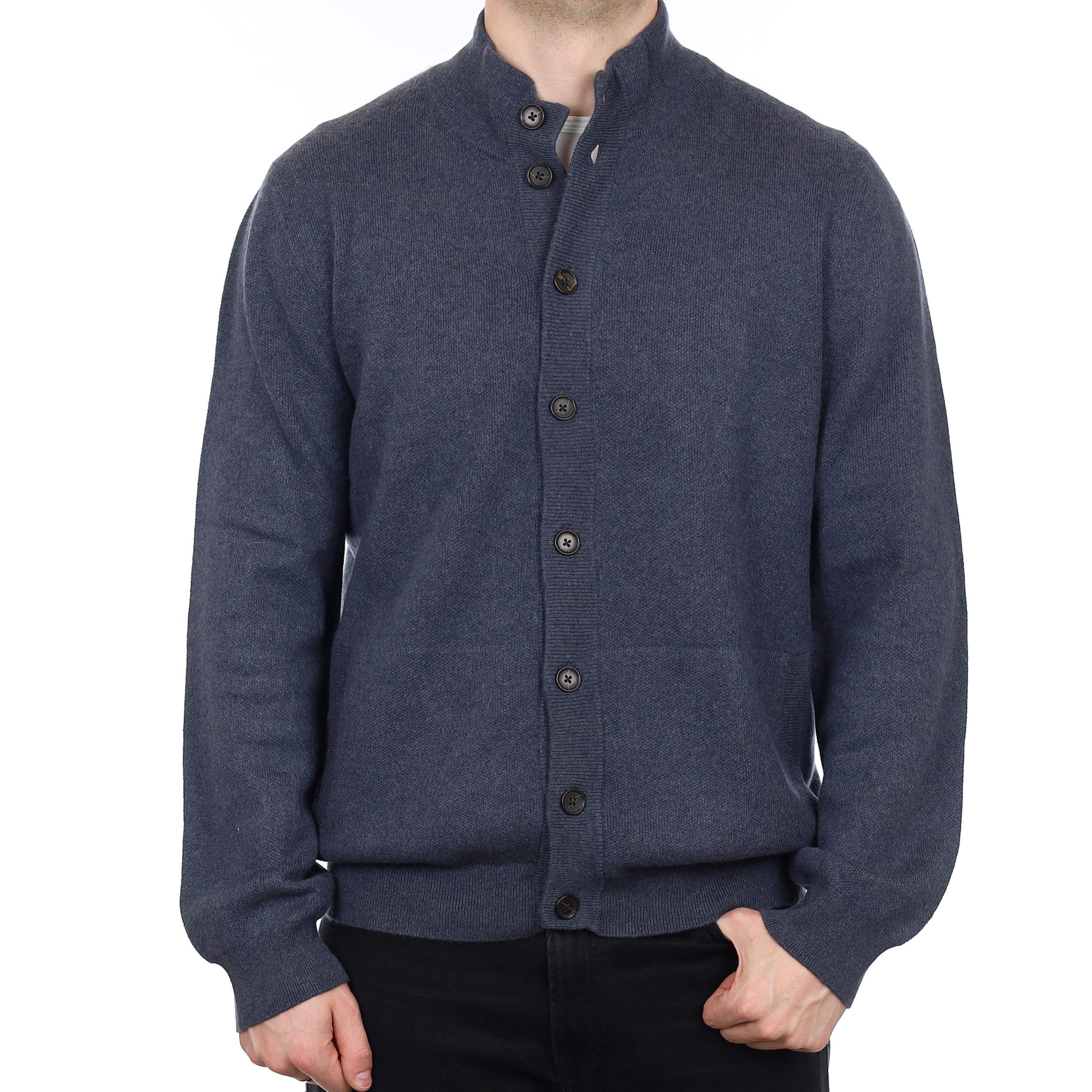 Men's Lanai Muted Navy Cashmere Turtle Neck Cardigan with Pockets XL