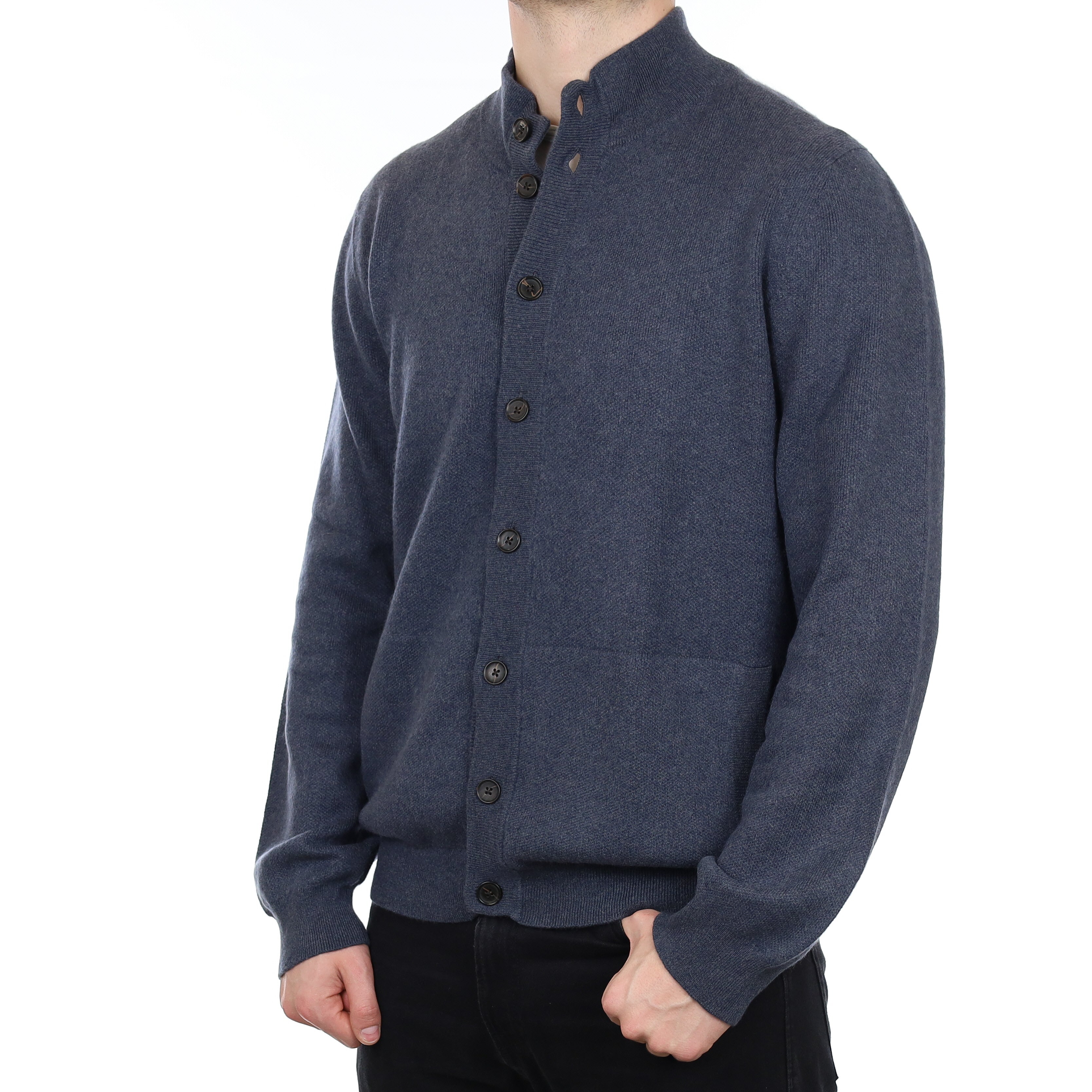 Men's Lanai Muted Navy Cashmere Turtle Neck Cardigan with Pockets XL