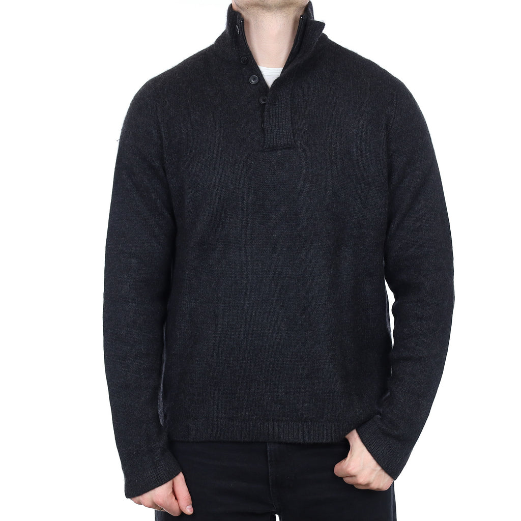 Men's Charcoal Grey Cashmere Buttoned 1/4 Zip Jumper XL