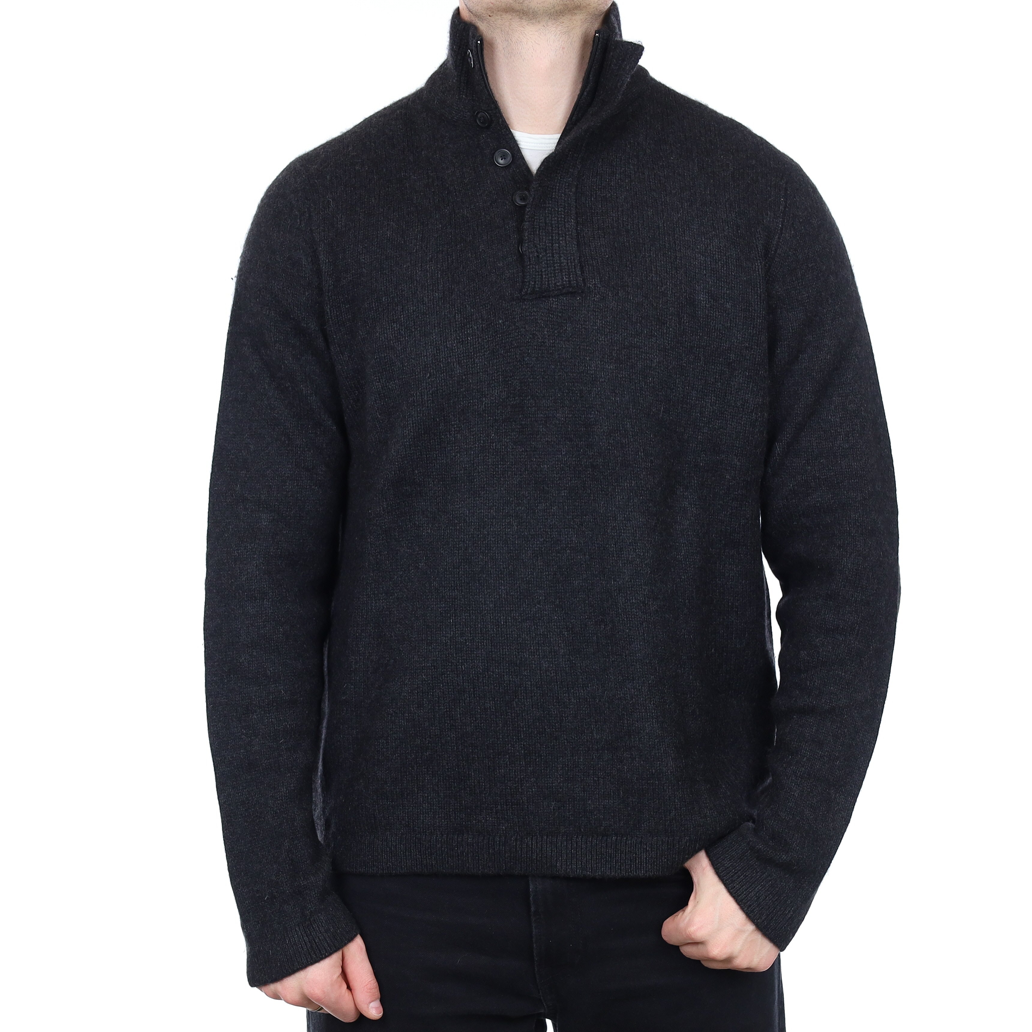 Men's Charcoal Grey Cashmere Buttoned 1/4 Zip Jumper XL