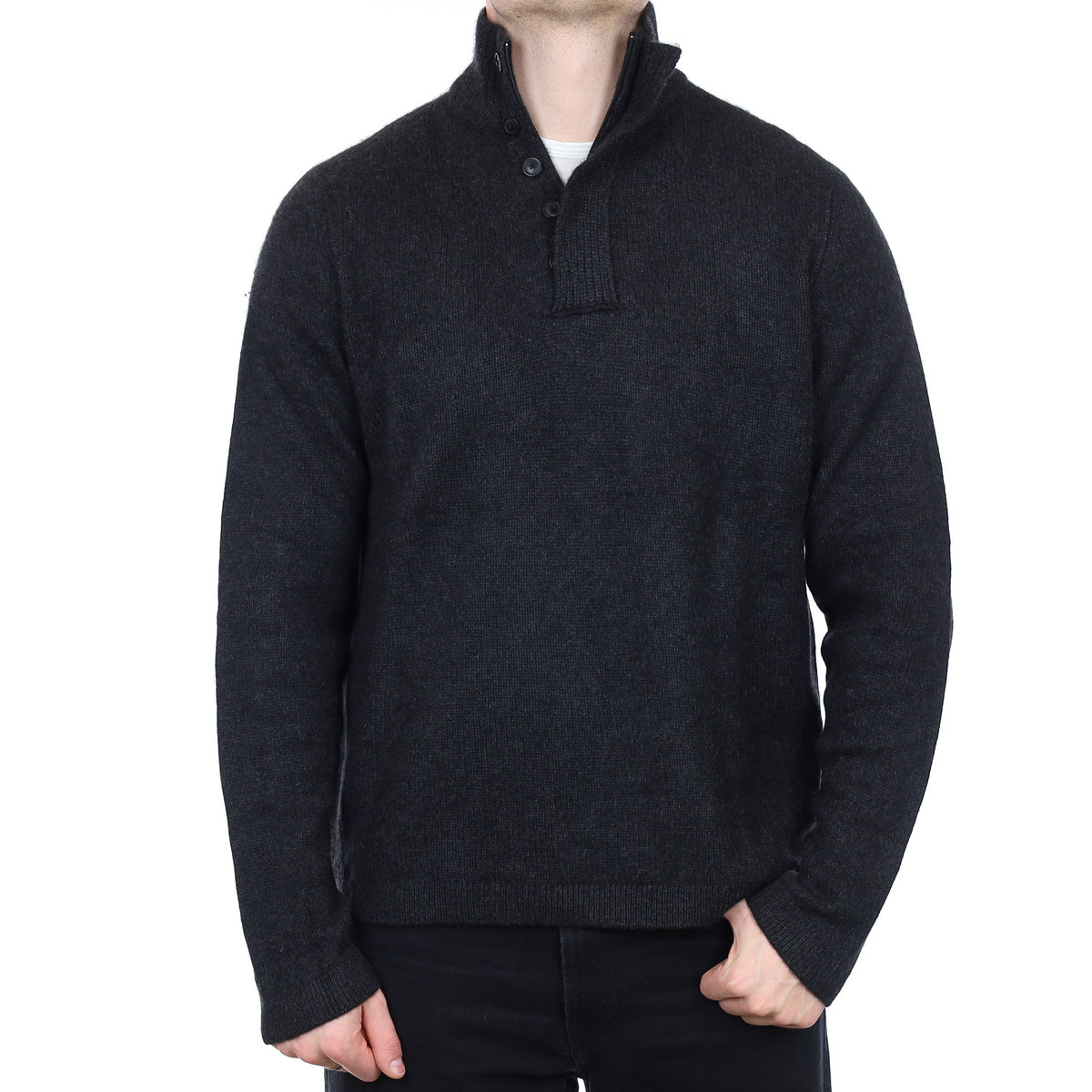 Men's Charcoal Grey Cashmere Buttoned 1/4 Zip Jumper XL