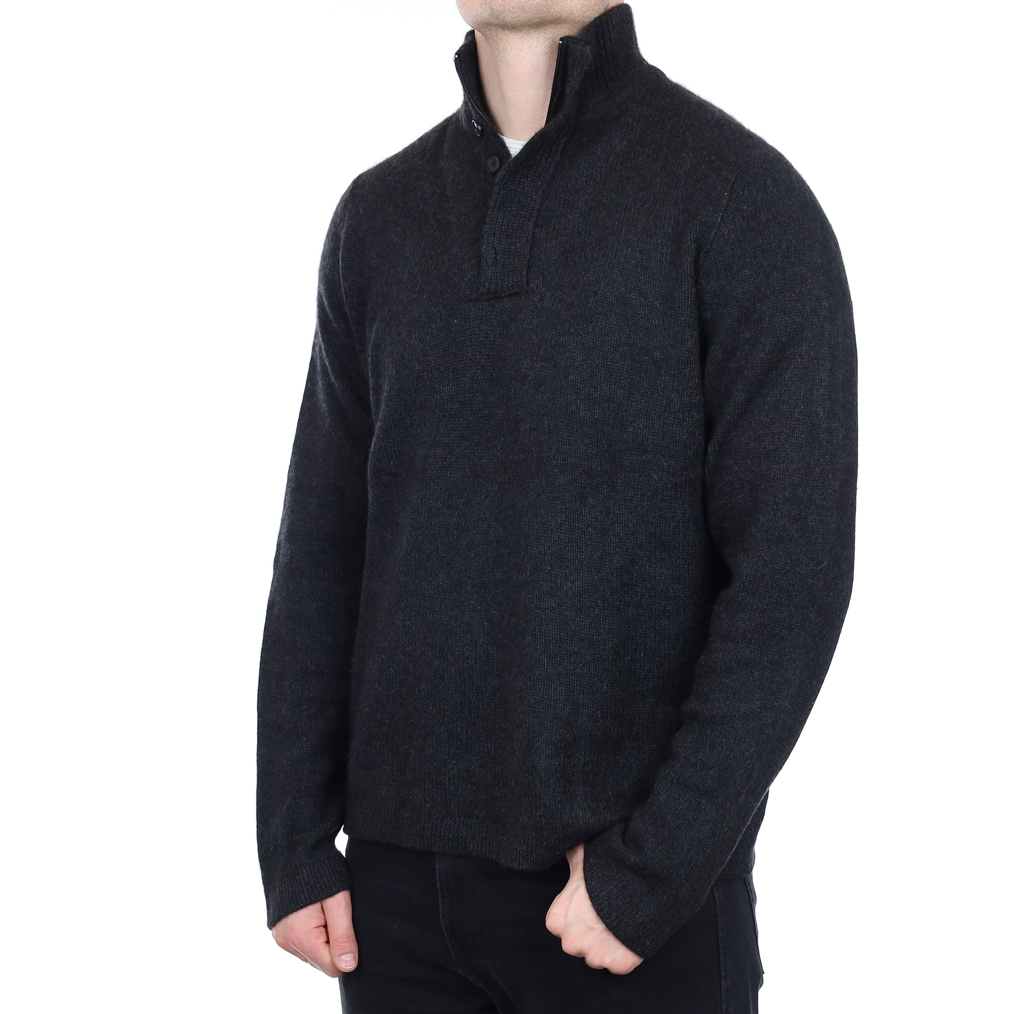 Men's Charcoal Grey Cashmere Buttoned 1/4 Zip Jumper XL