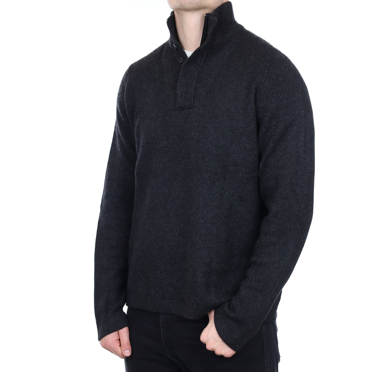 Men's Charcoal Grey Cashmere Buttoned 1/4 Zip Jumper XL