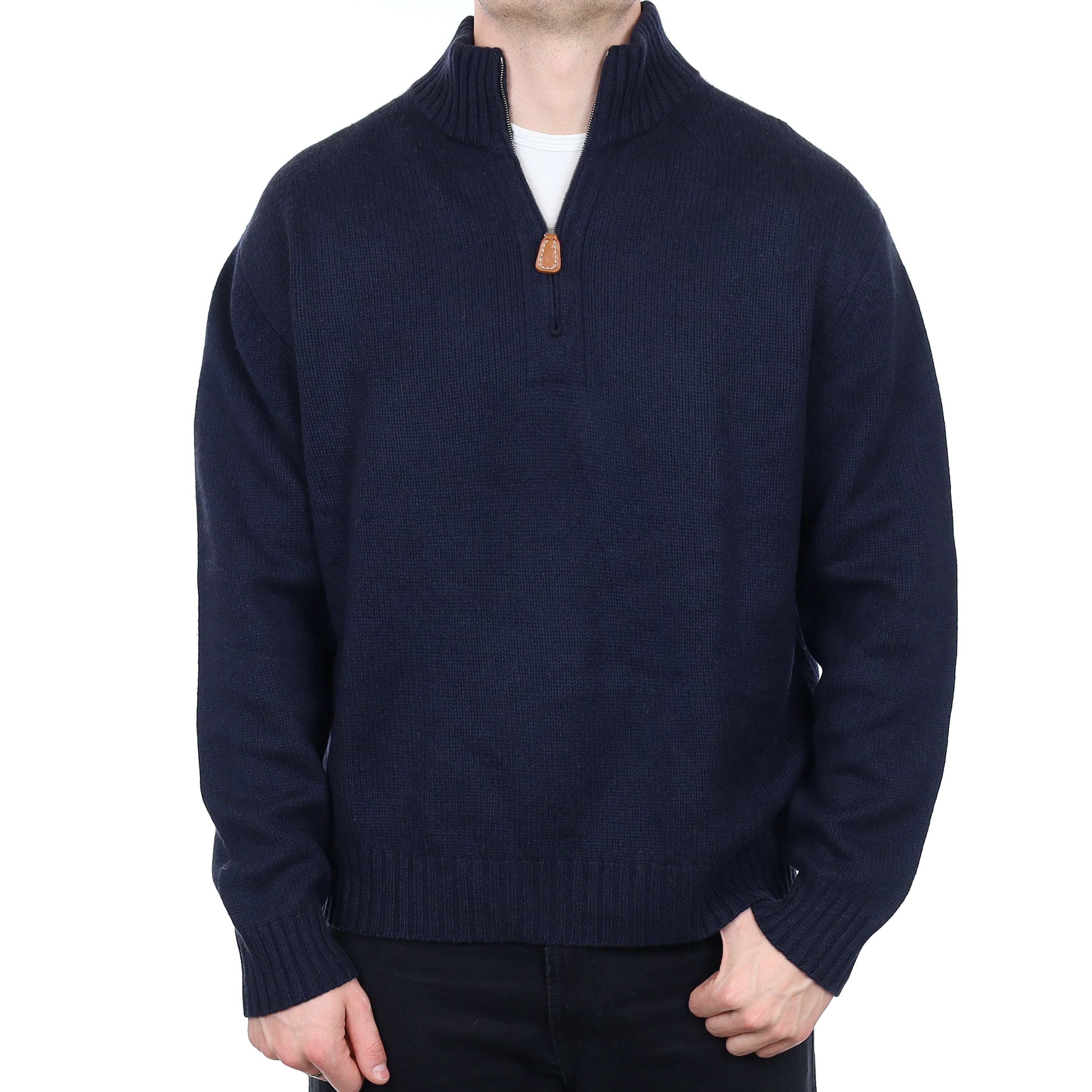 Men's Daniel Cremieux  Navy Heavy Knit Cashmere 1/4 Zip Jumper XL
