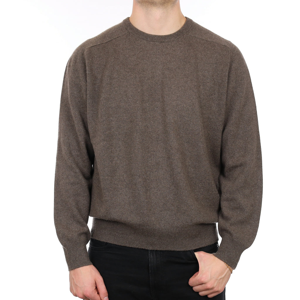 Men's Mole Brown Heavy Knit Cashmere Crew Neck Jumper XL