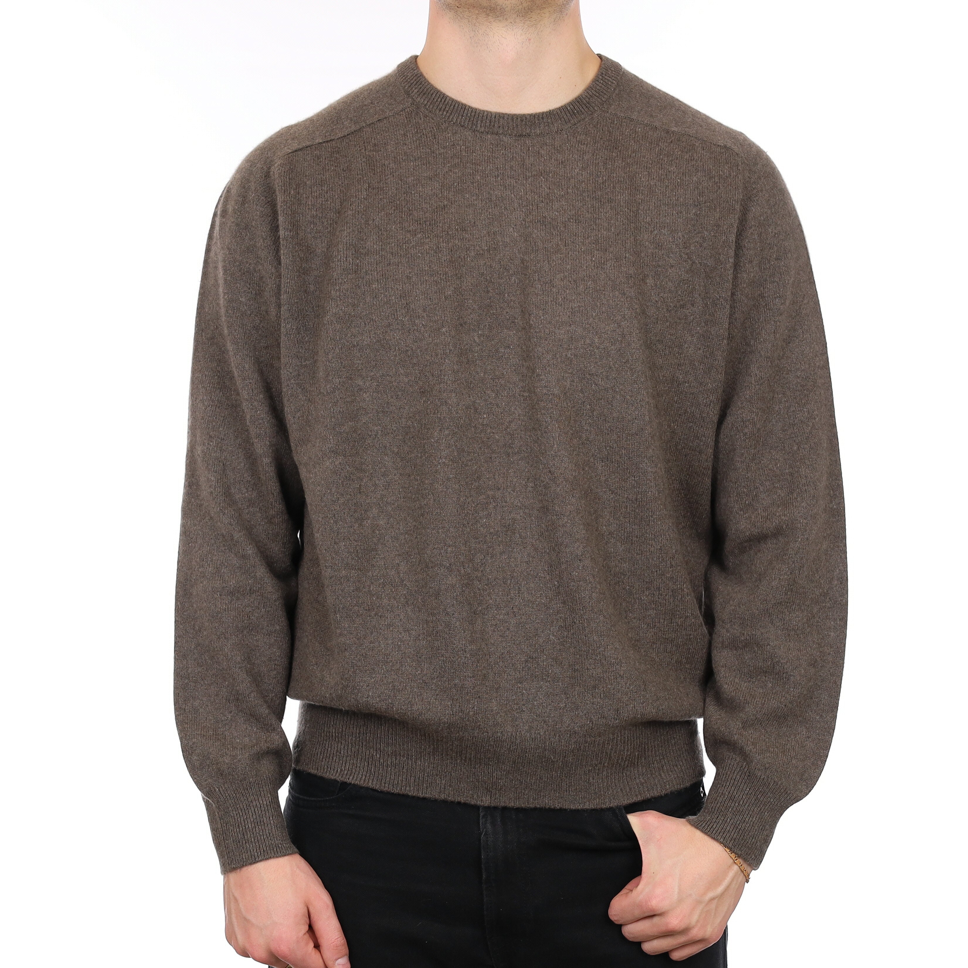 Men's Mole Brown Heavy Knit Cashmere Crew Neck Jumper XL