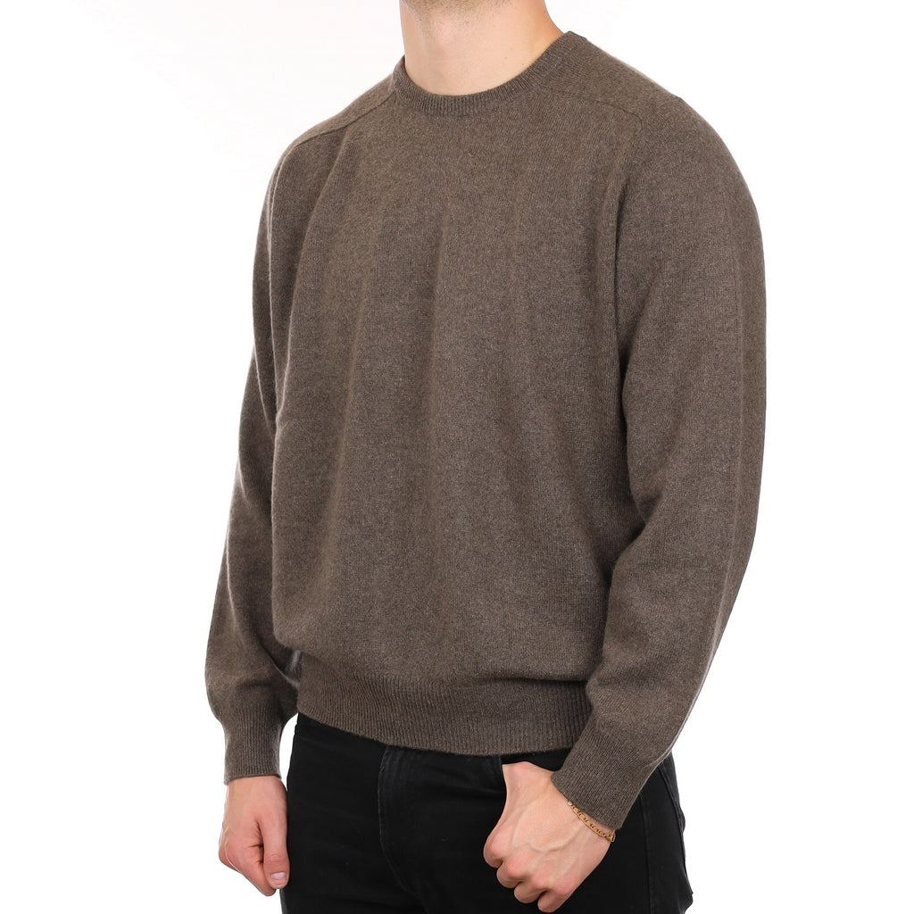 Men's Mole Brown Heavy Knit Cashmere Crew Neck Jumper XL