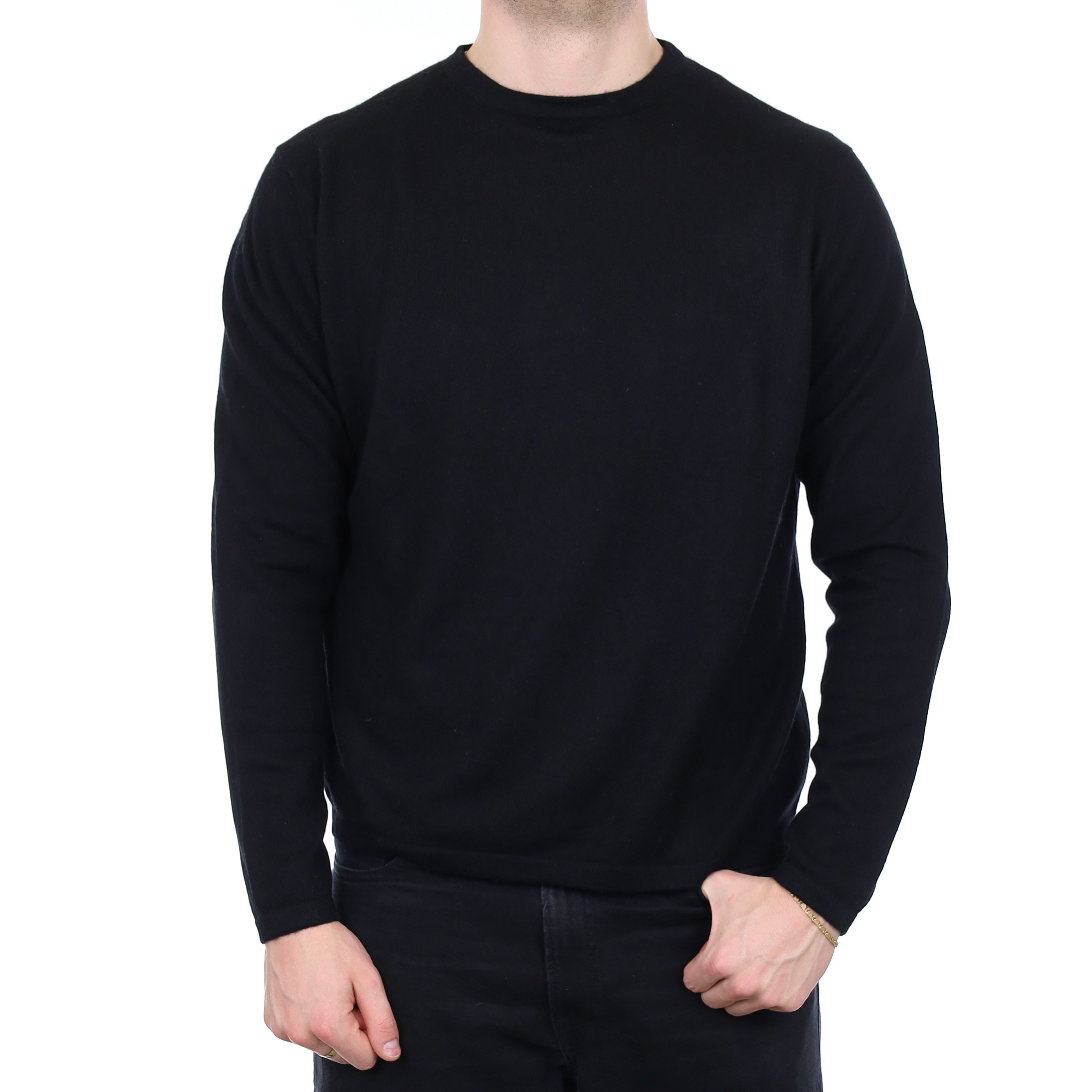 Men's Black Cashmere Crew Neck Jumper XL