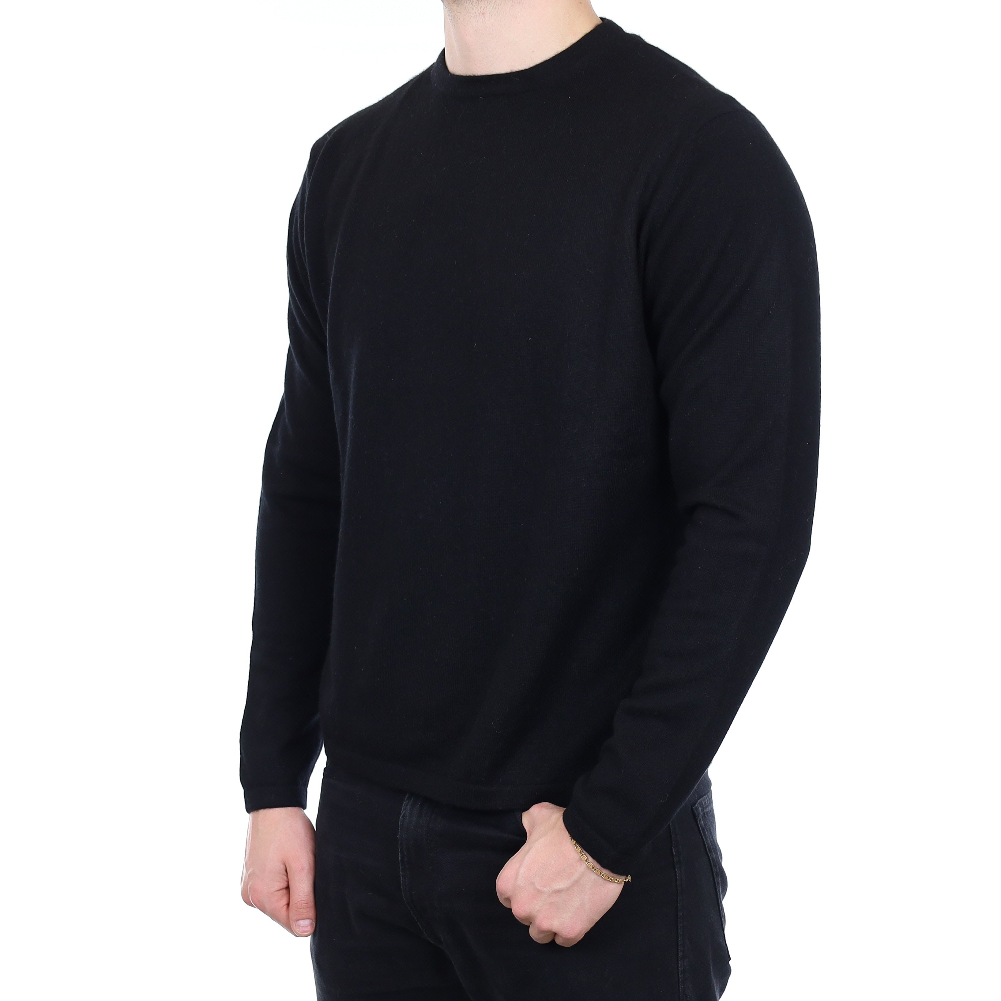 Men's Black Cashmere Crew Neck Jumper XL