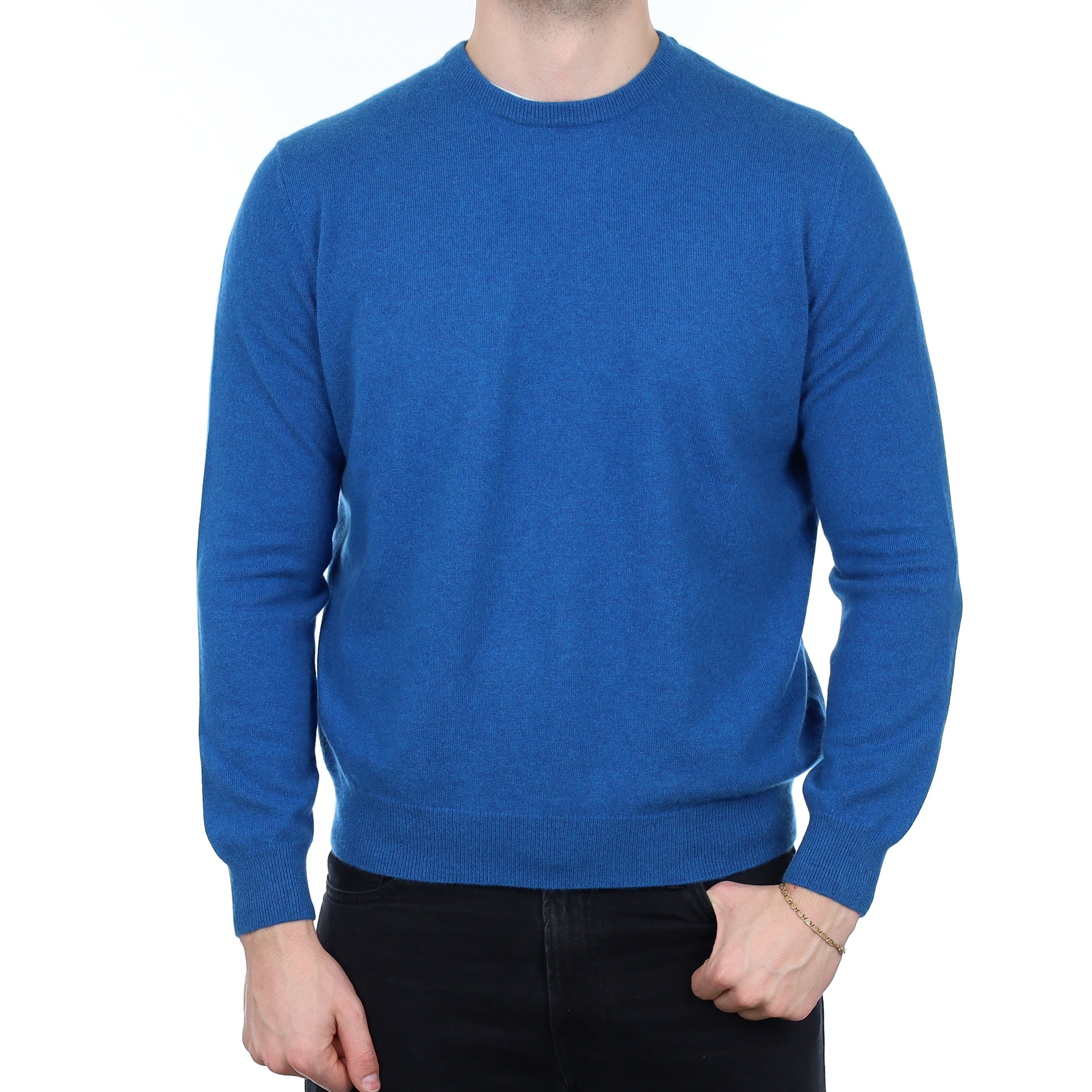 Men's Ocean Blue Cashmere Crew Neck Jumper XL