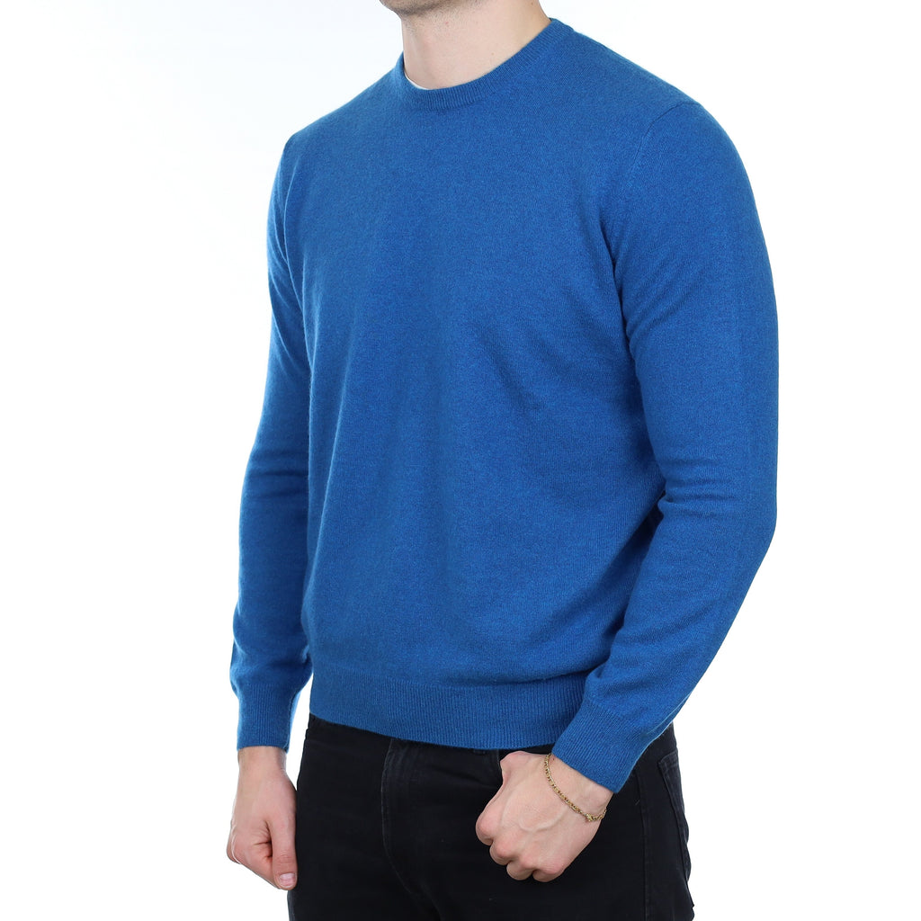 Men's Ocean Blue Cashmere Crew Neck Jumper XL