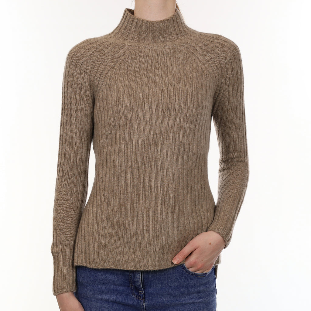 The White Company Mink Brown Chunky Rib Cashmere Turtleneck Jumper Extra Small