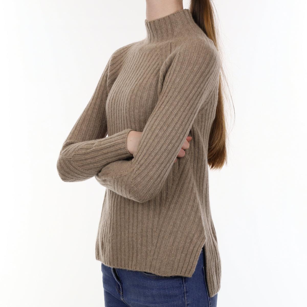 The White Company Mink Brown Chunky Rib Cashmere Turtleneck Jumper Extra Small