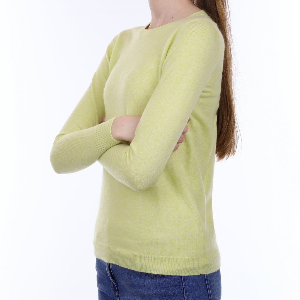 Lemon Yellow Marl Cashmere Crew Neck Jumper Extra Small